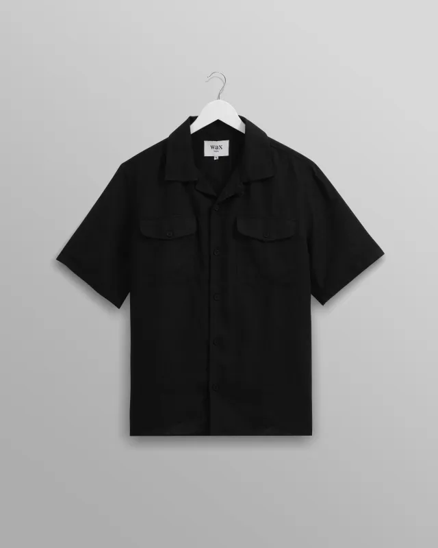 Bartlett - Washed Black Linen Short-Sleeve Shirt sold by Wax London