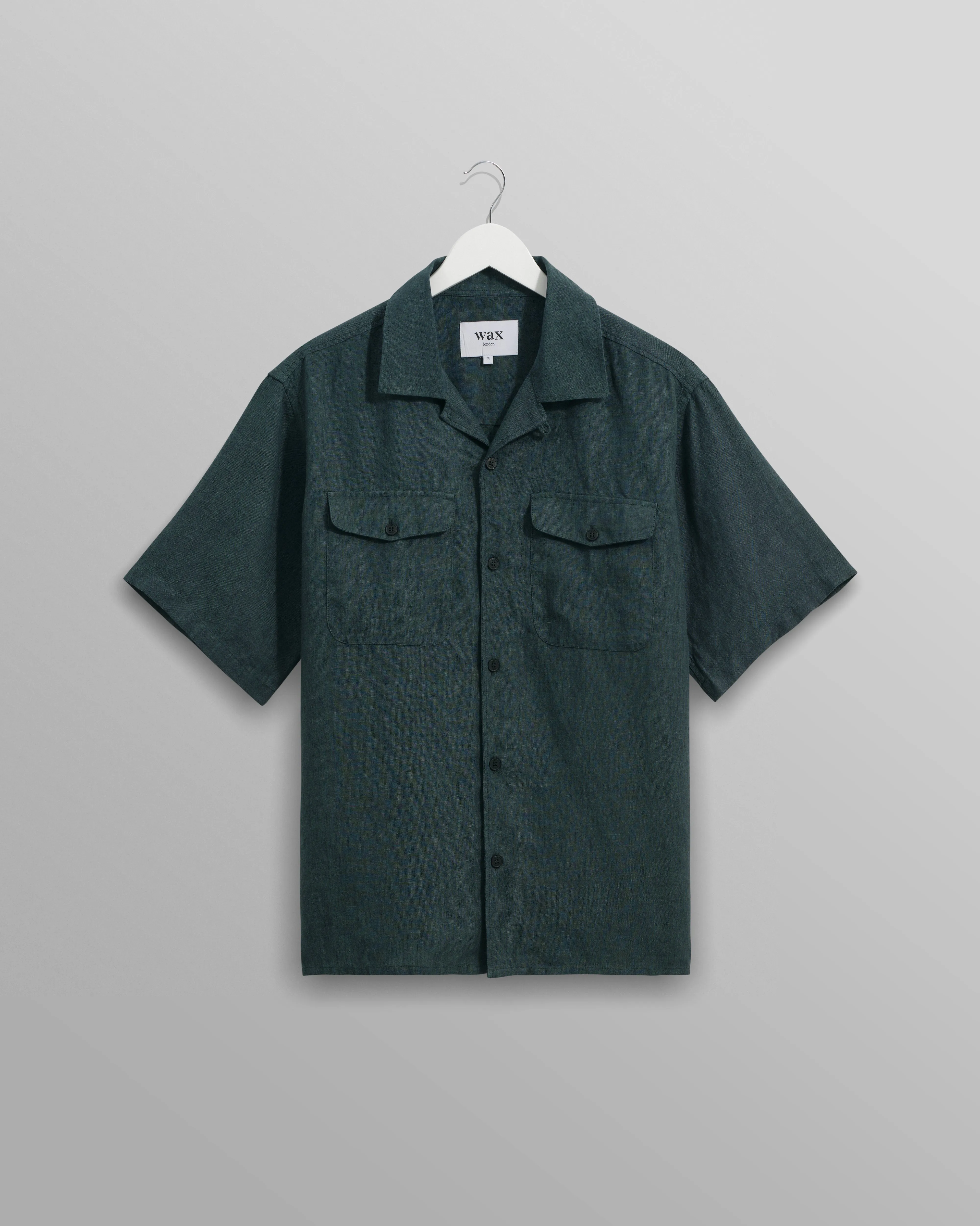 Bartlett - Dark Green Two-Tone Linen Short-Sleeve Shirt sold by Wax London