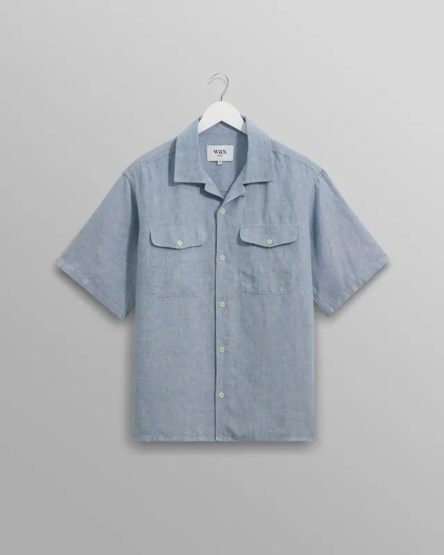 Bartlett - Blue Two-Tone Linen Short-Sleeve Shirt sold by Wax London
