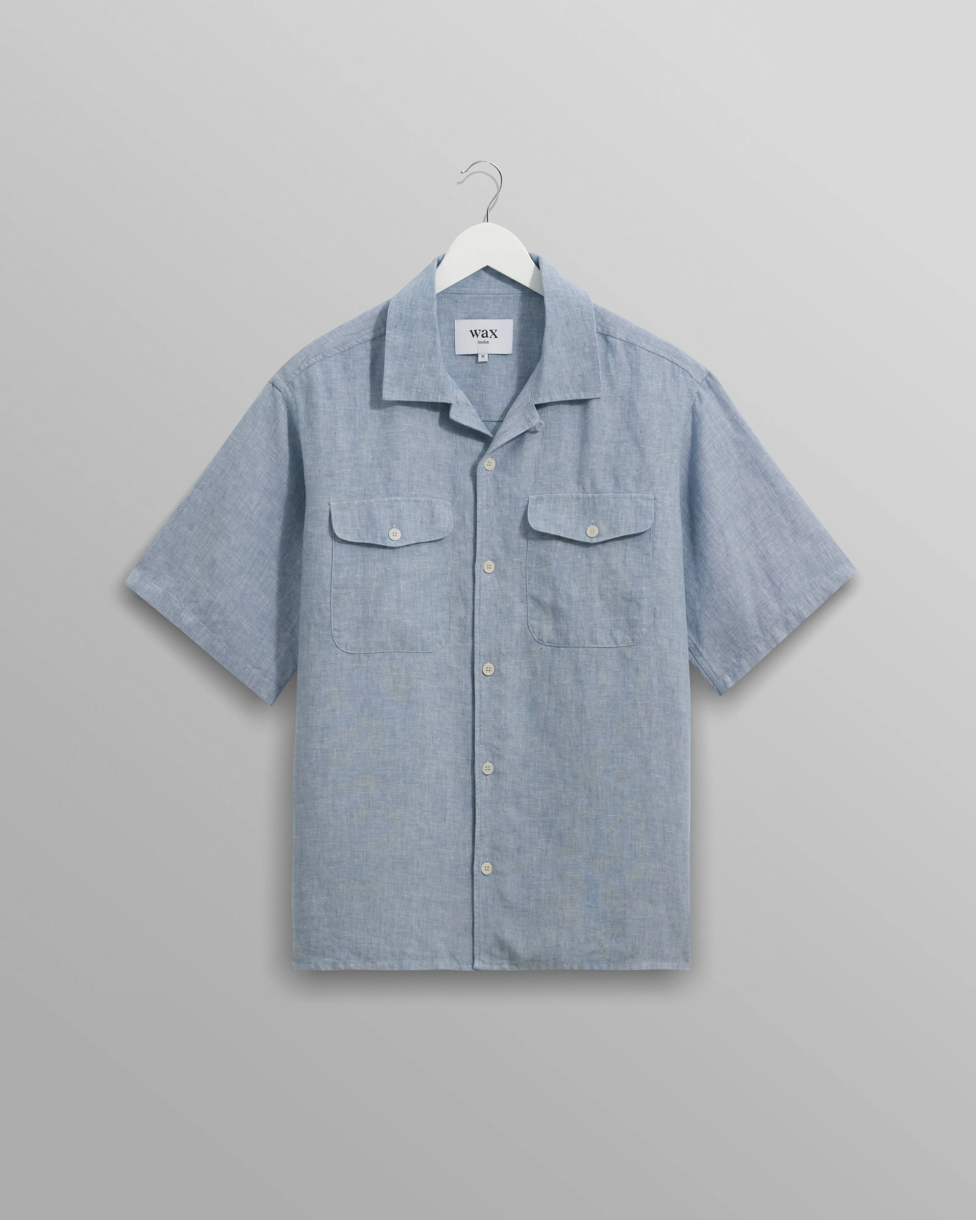 Bartlett - Blue Two-Tone Linen Short-Sleeve Shirt sold by Wax London