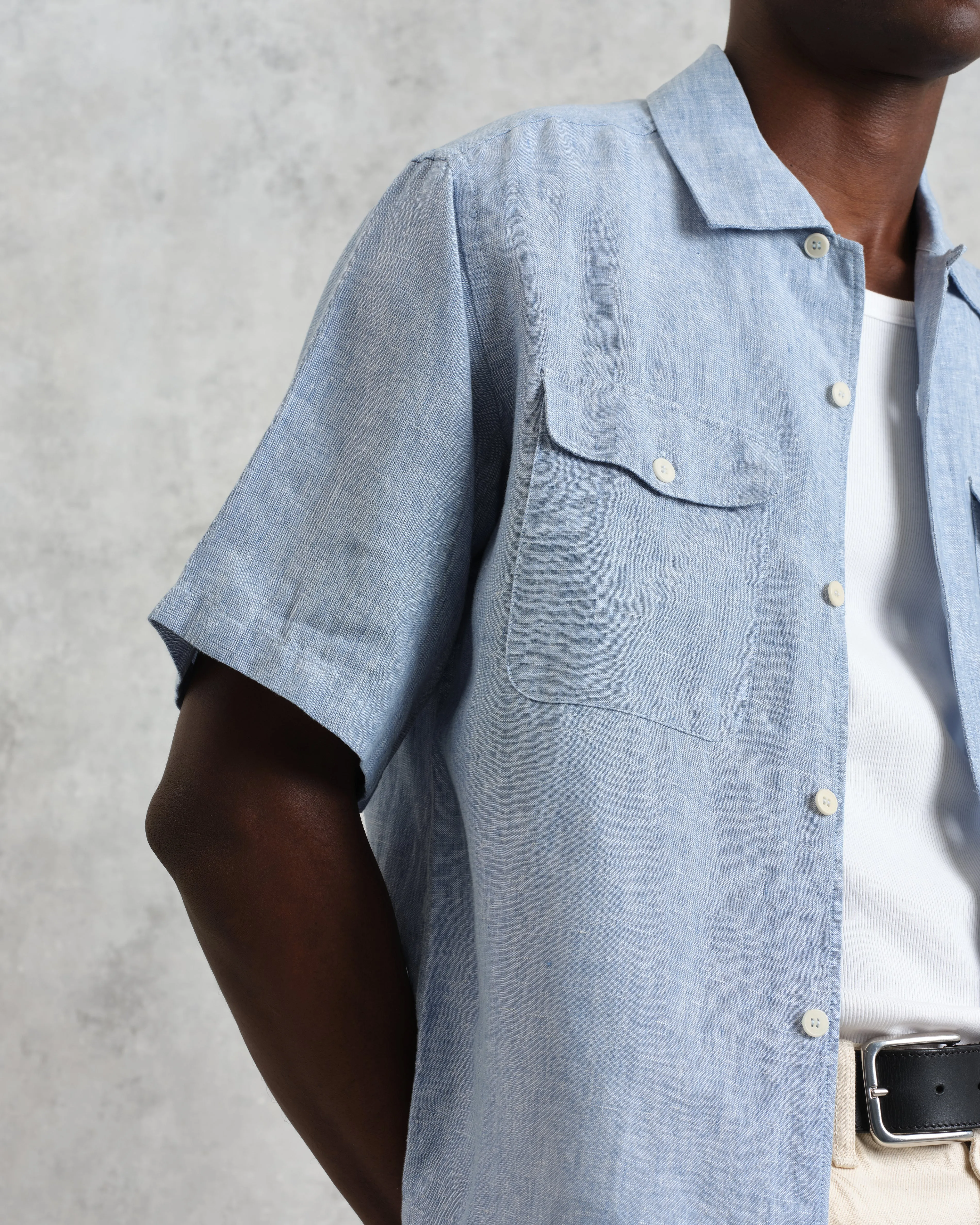 Bartlett - Blue Two-Tone Linen Short-Sleeve Shirt sold by Wax London product image thumbnail 4