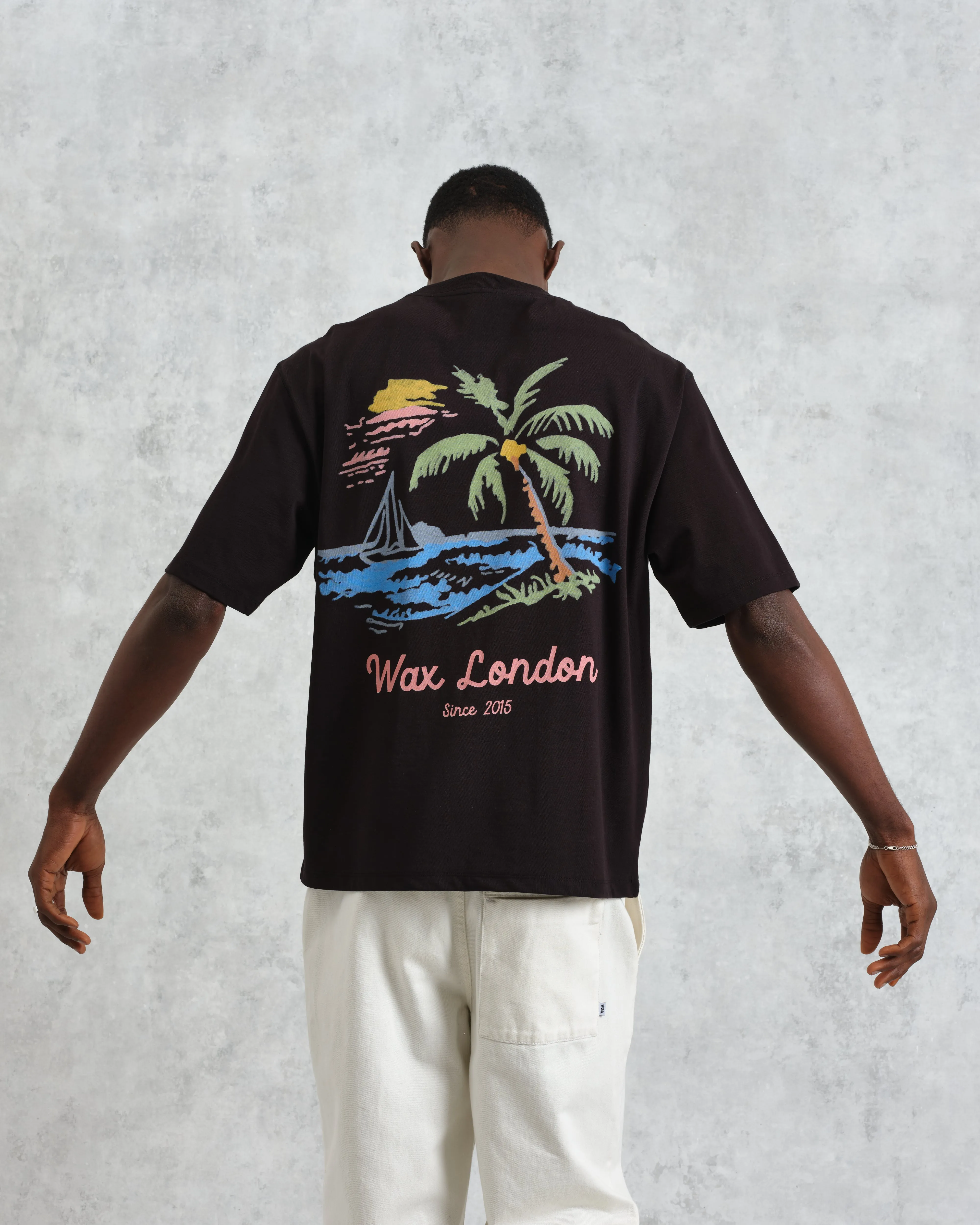 Milton - Black Painted Beach Graphic Cotton T-Shirt sold by Wax London product image thumbnail 2