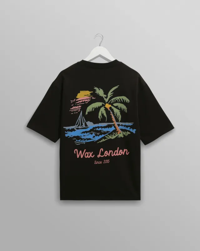 Milton - Black Painted Beach Graphic Cotton T-Shirt sold by Wax London