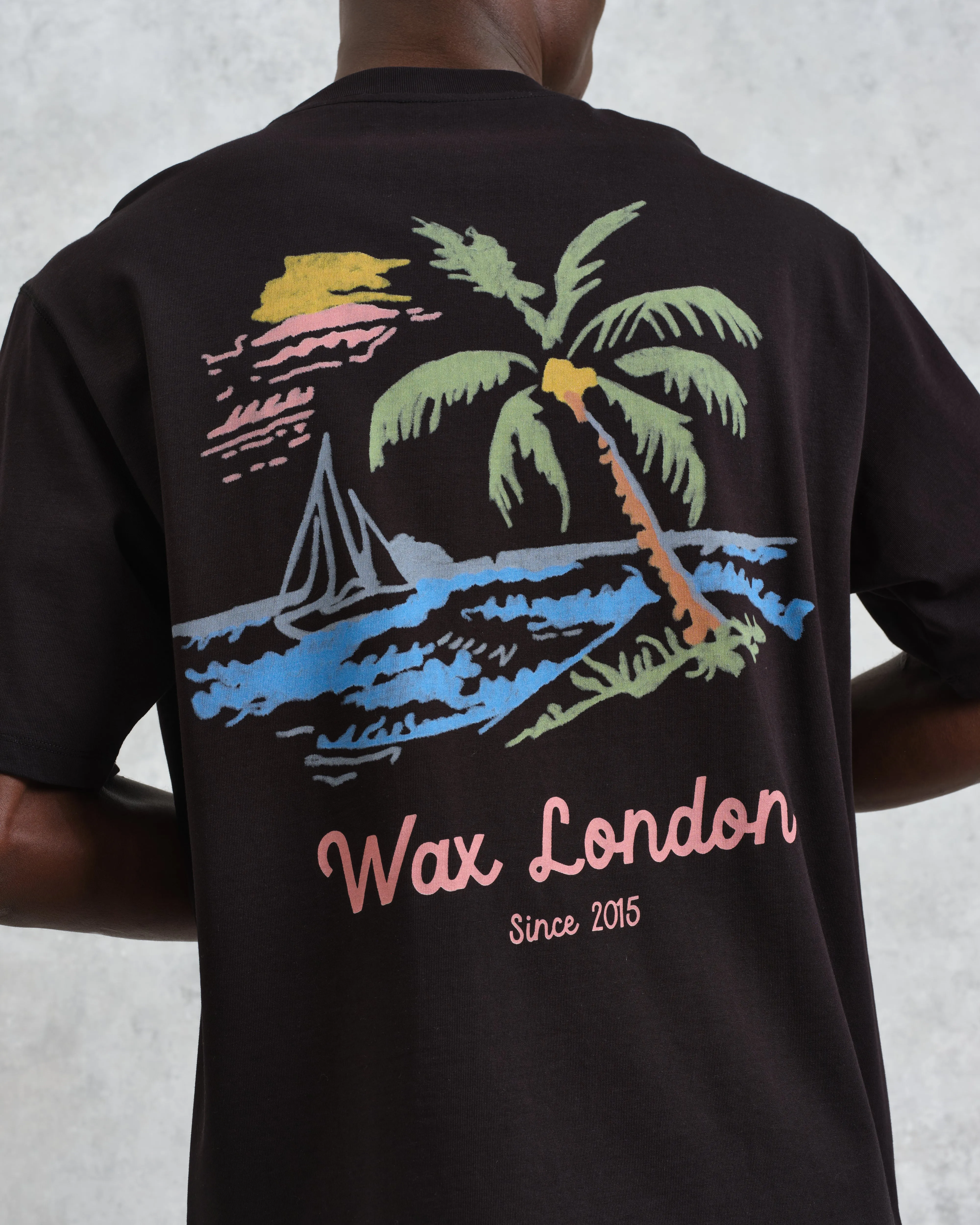Milton - Black Painted Beach Graphic Cotton T-Shirt sold by Wax London product image thumbnail 4