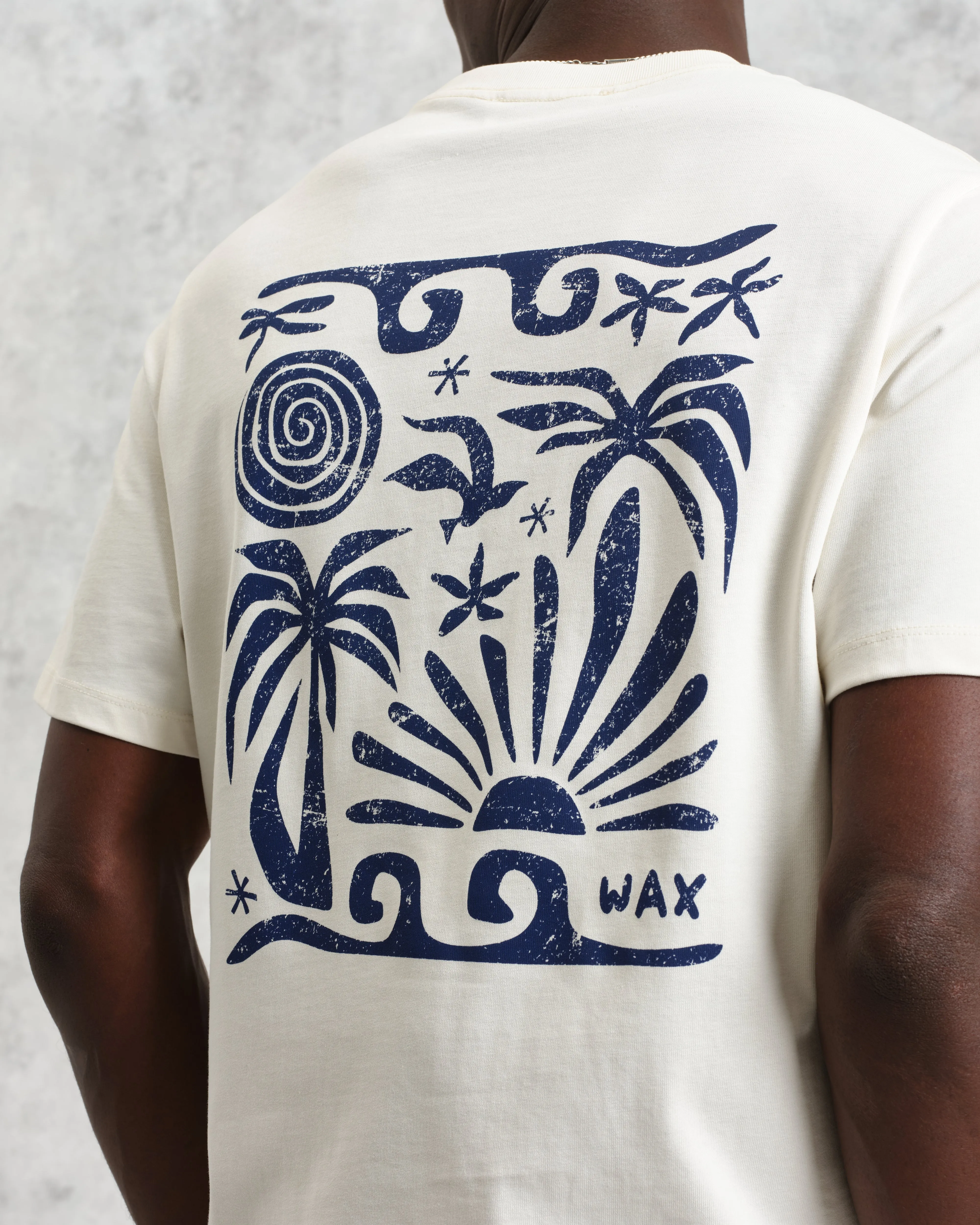Dean - Ecru And Blue Doodle Scene Graphic Cotton T-Shirt sold by Wax London product image thumbnail 4