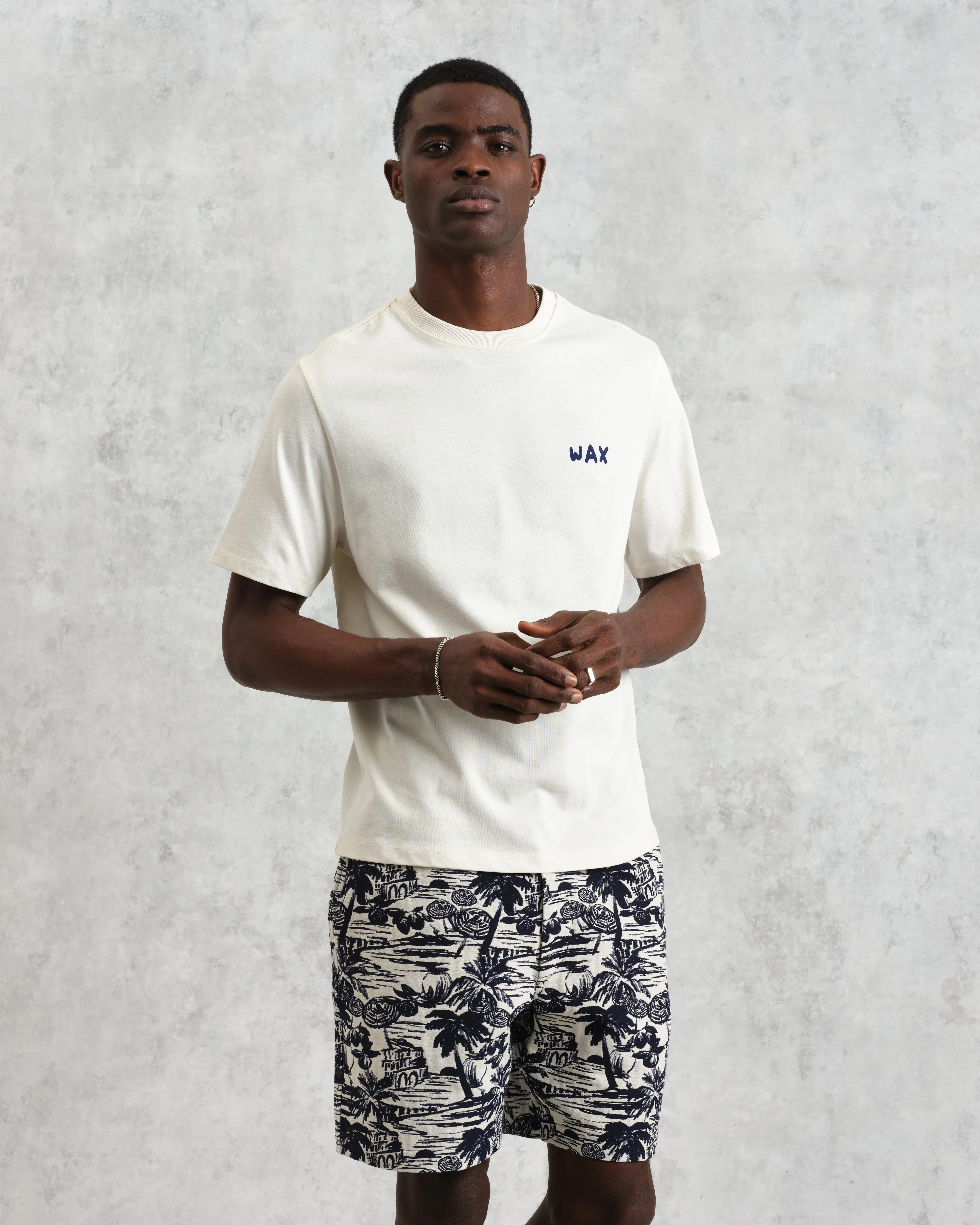 Dean - Ecru And Blue Doodle Scene Graphic Cotton T-Shirt sold by Wax London product image thumbnail 3