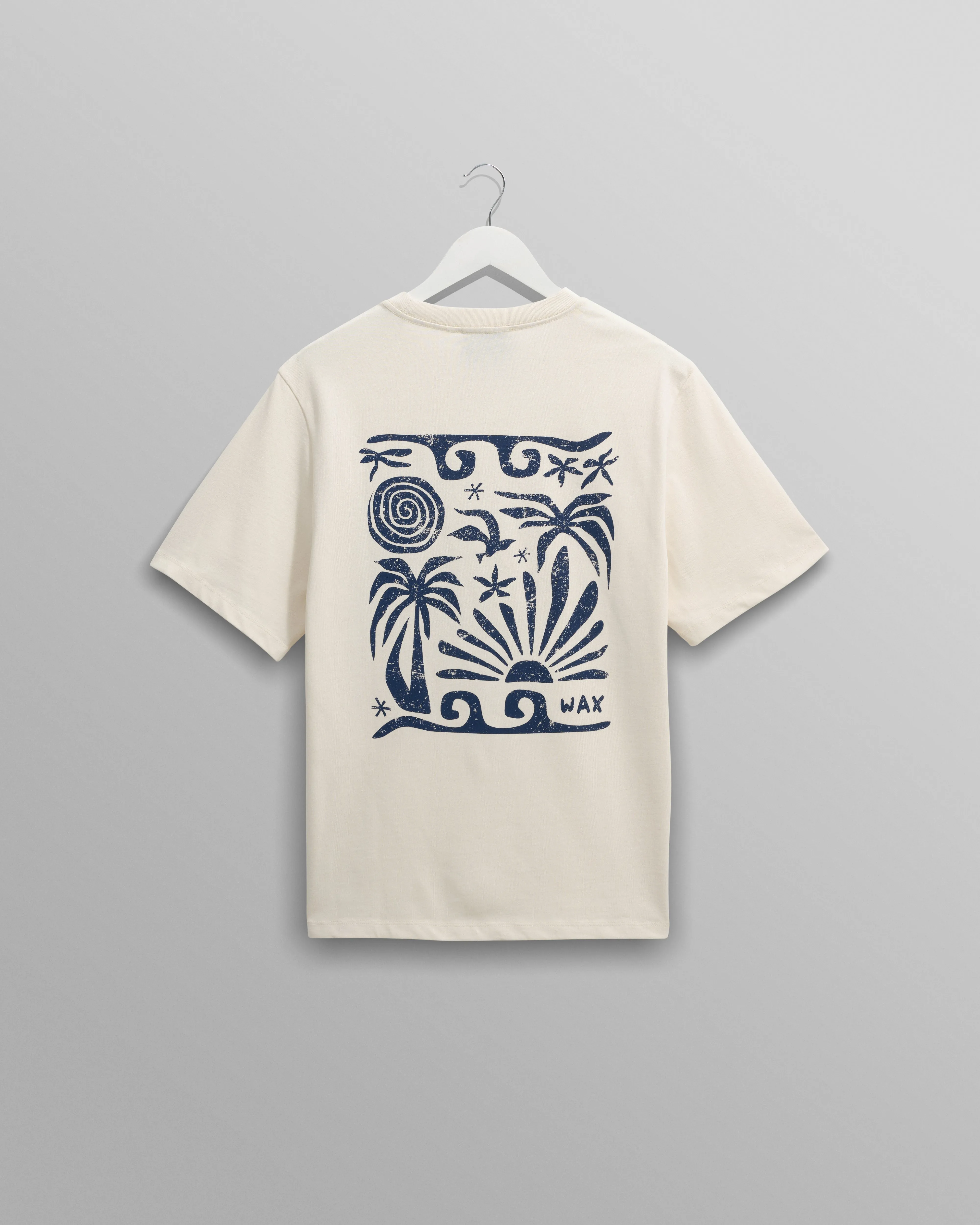 Dean - Ecru And Blue Doodle Scene Graphic Cotton T-Shirt sold by Wax London
