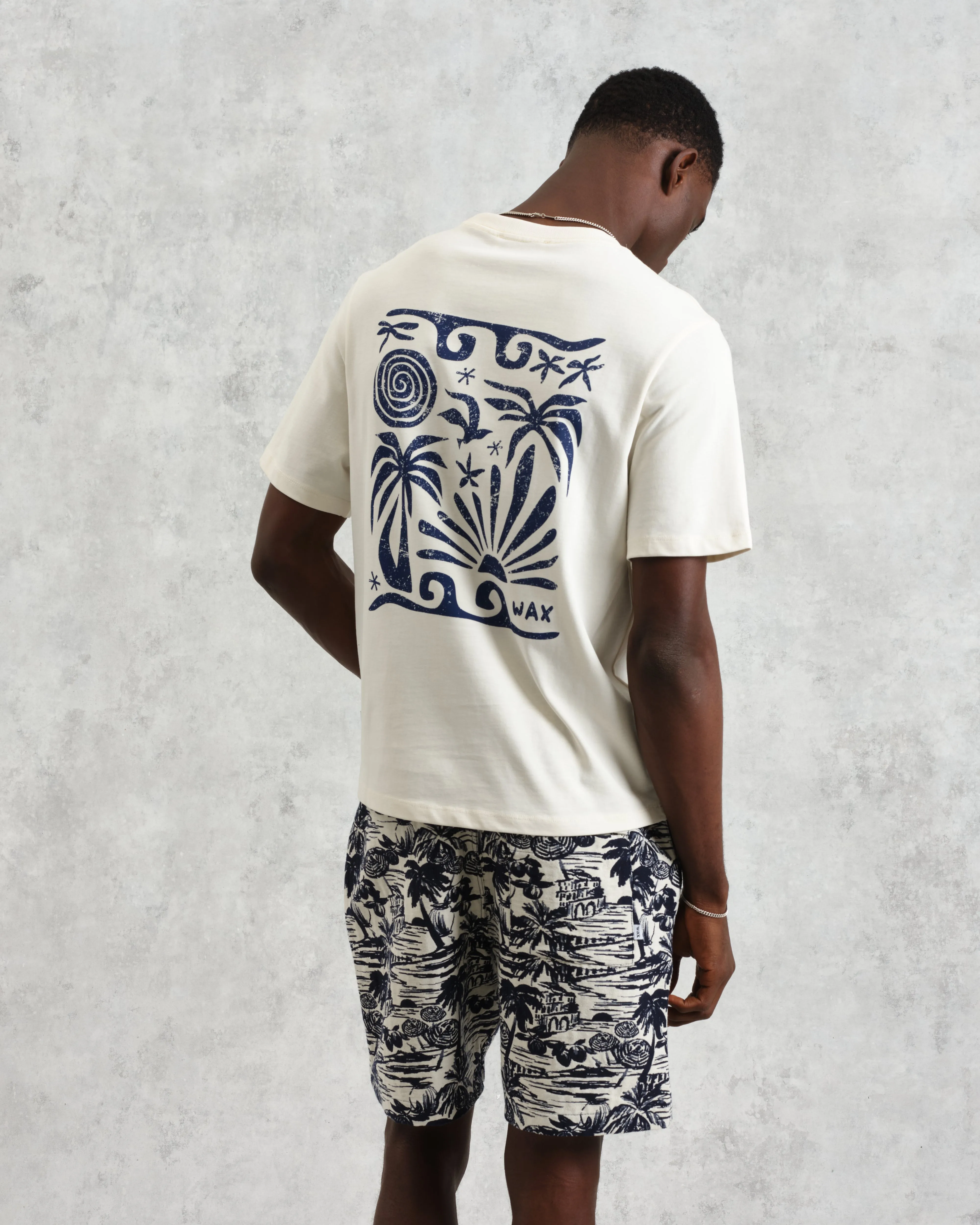 Dean - Ecru And Blue Doodle Scene Graphic Cotton T-Shirt sold by Wax London product image thumbnail 2