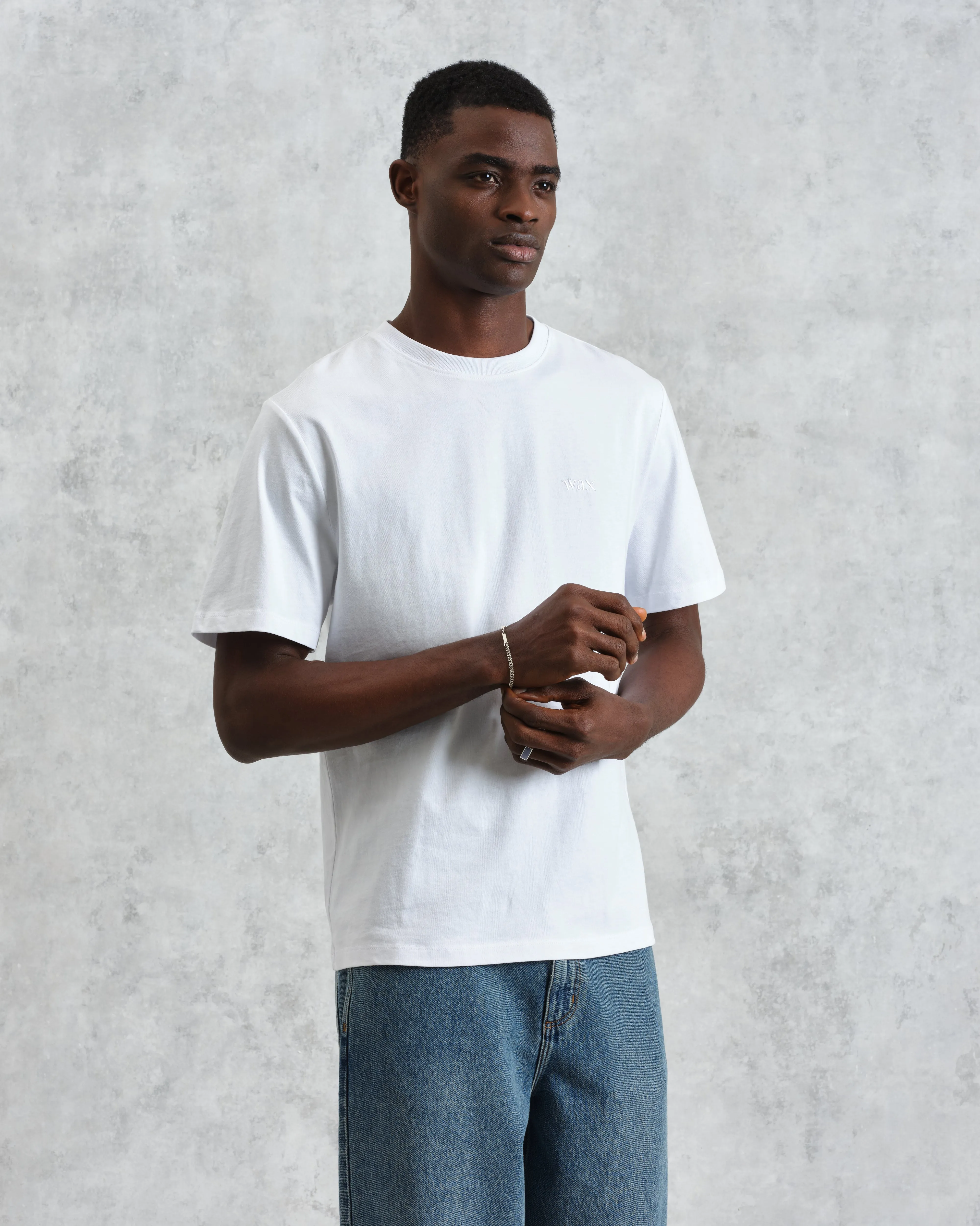 Dean - White Embroidered Logo Organic Cotton T-Shirt sold by Wax London product image thumbnail 2