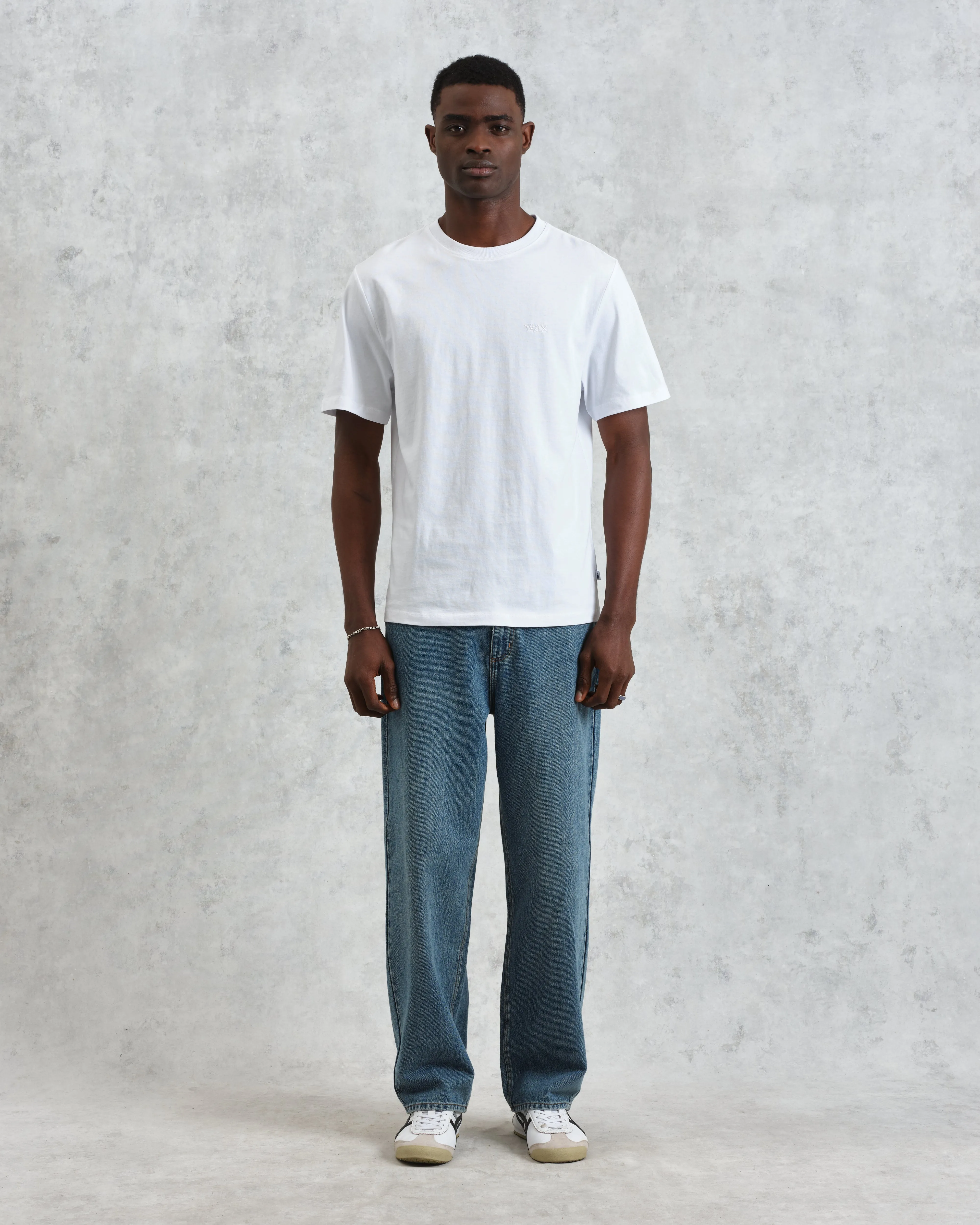 Dean - White Embroidered Logo Organic Cotton T-Shirt sold by Wax London product image thumbnail 4