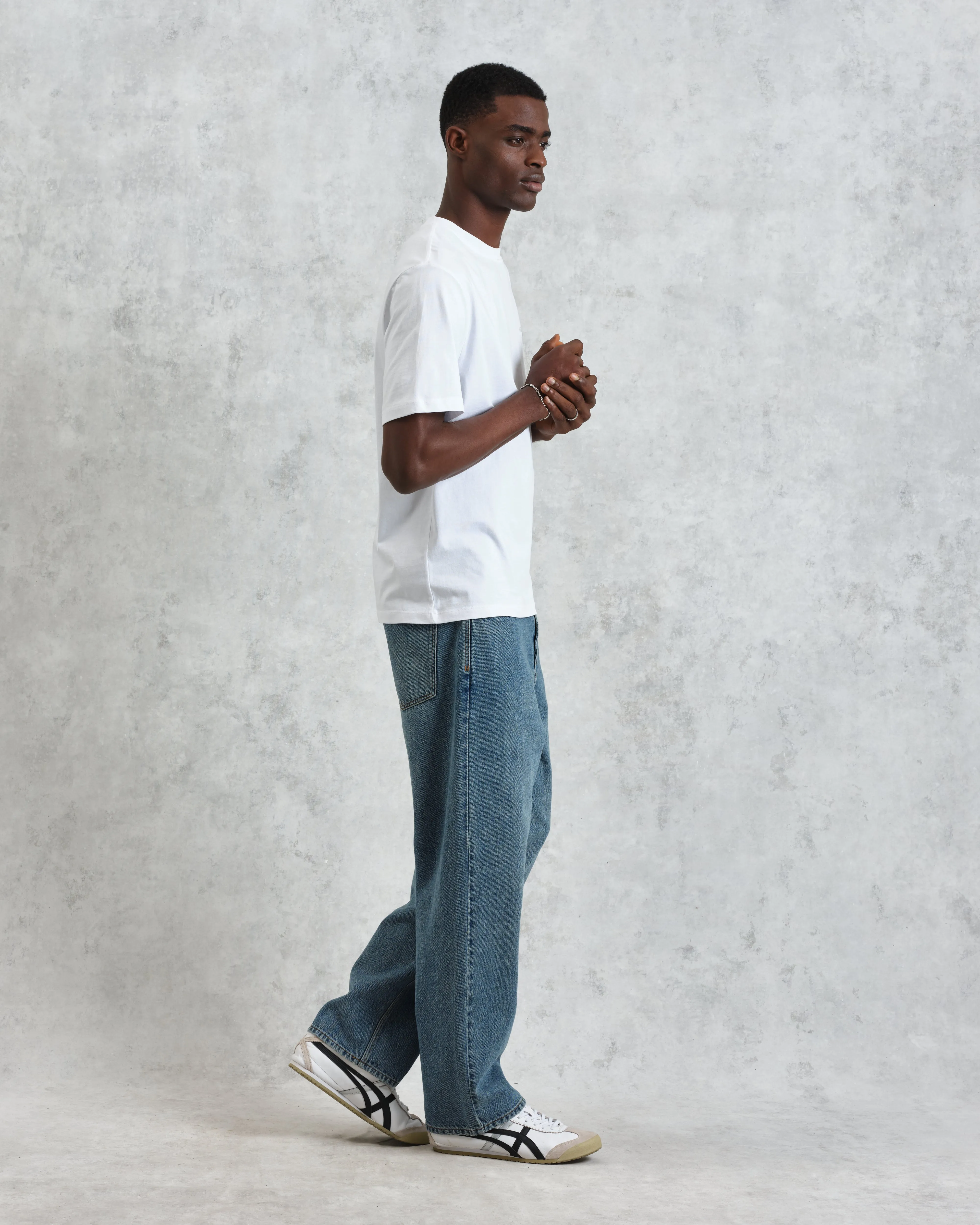 Dean - White Embroidered Logo Organic Cotton T-Shirt sold by Wax London product image thumbnail 5