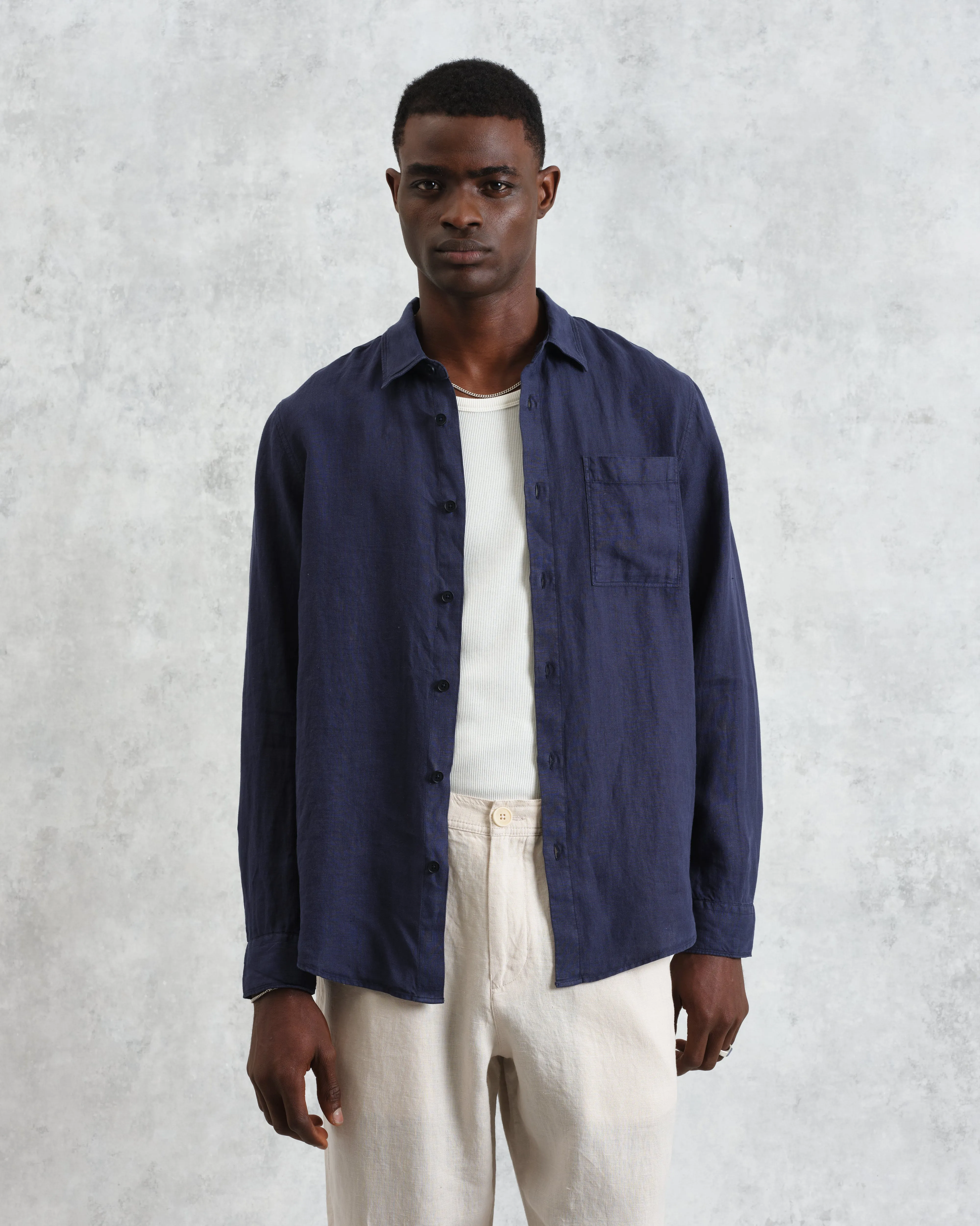 Rove - Navy Linen Shirt sold by Wax London product image thumbnail 2