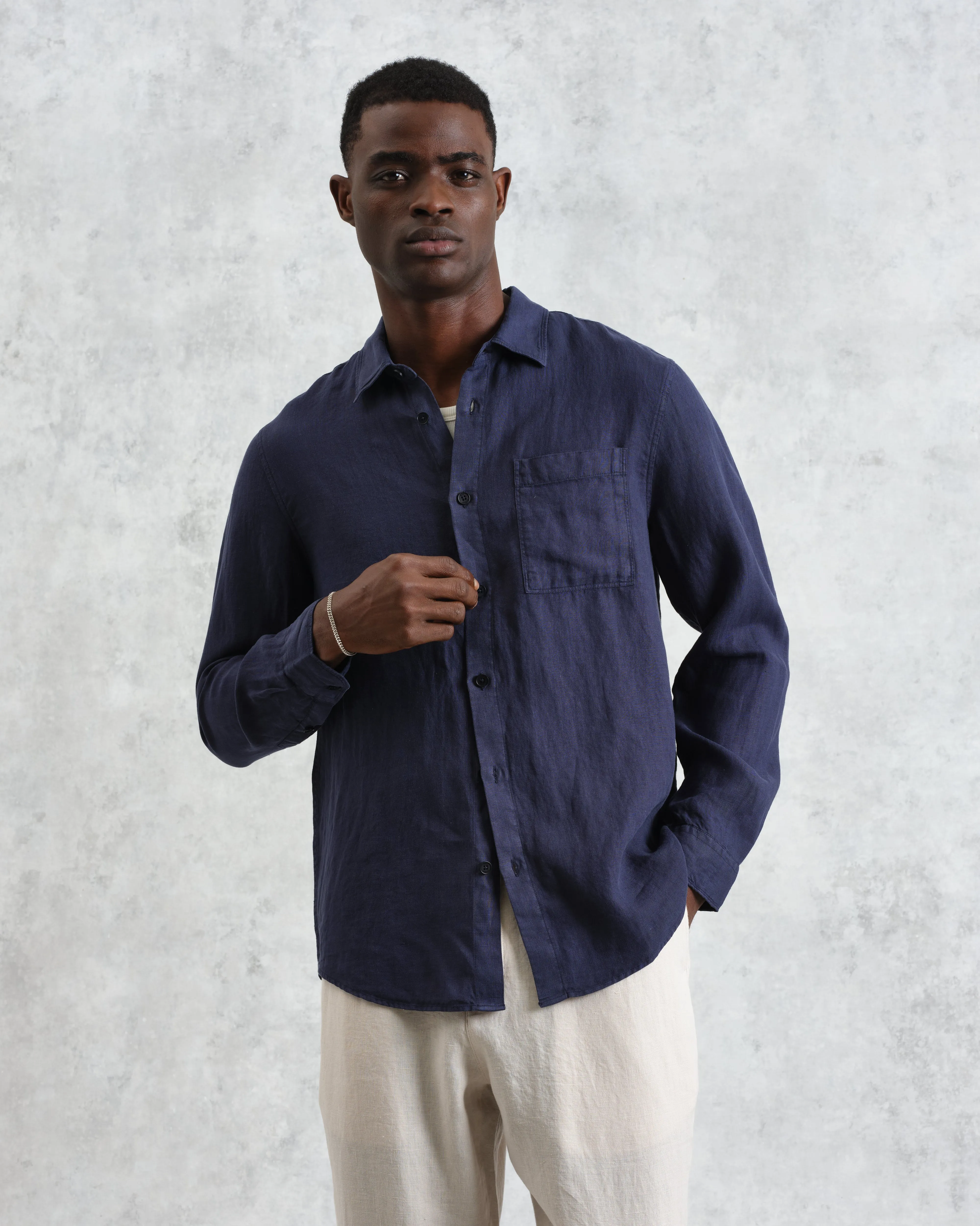 Rove - Navy Linen Shirt sold by Wax London product image thumbnail 3