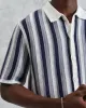 Porto - Blue And Ecru Stripe Crochet Knitted Polo Shirt sold by Wax London