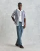 Porto - Blue And Ecru Stripe Crochet Knitted Polo Shirt sold by Wax London