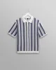 Porto - Blue And Ecru Stripe Crochet Knitted Polo Shirt sold by Wax London