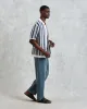 Porto - Blue And Ecru Stripe Crochet Knitted Polo Shirt sold by Wax London