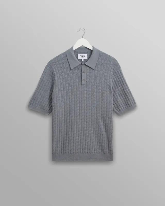 Naples - Grey Blue Diamond Stripe Knitted Polo sold by Wax London