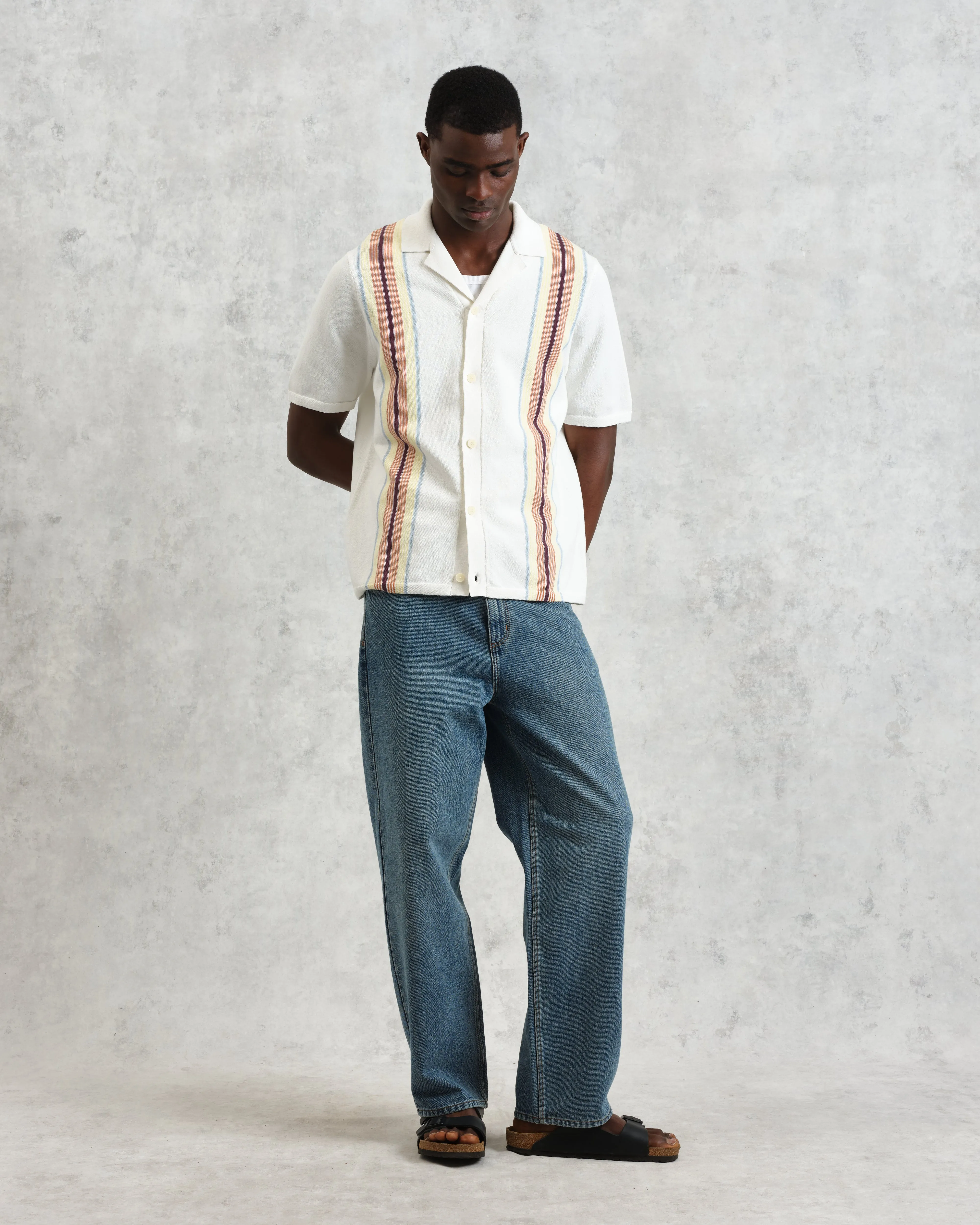 Ivy - Ecru And Multicolour Striped Cotton Polo Shirt sold by Wax London product image thumbnail 4