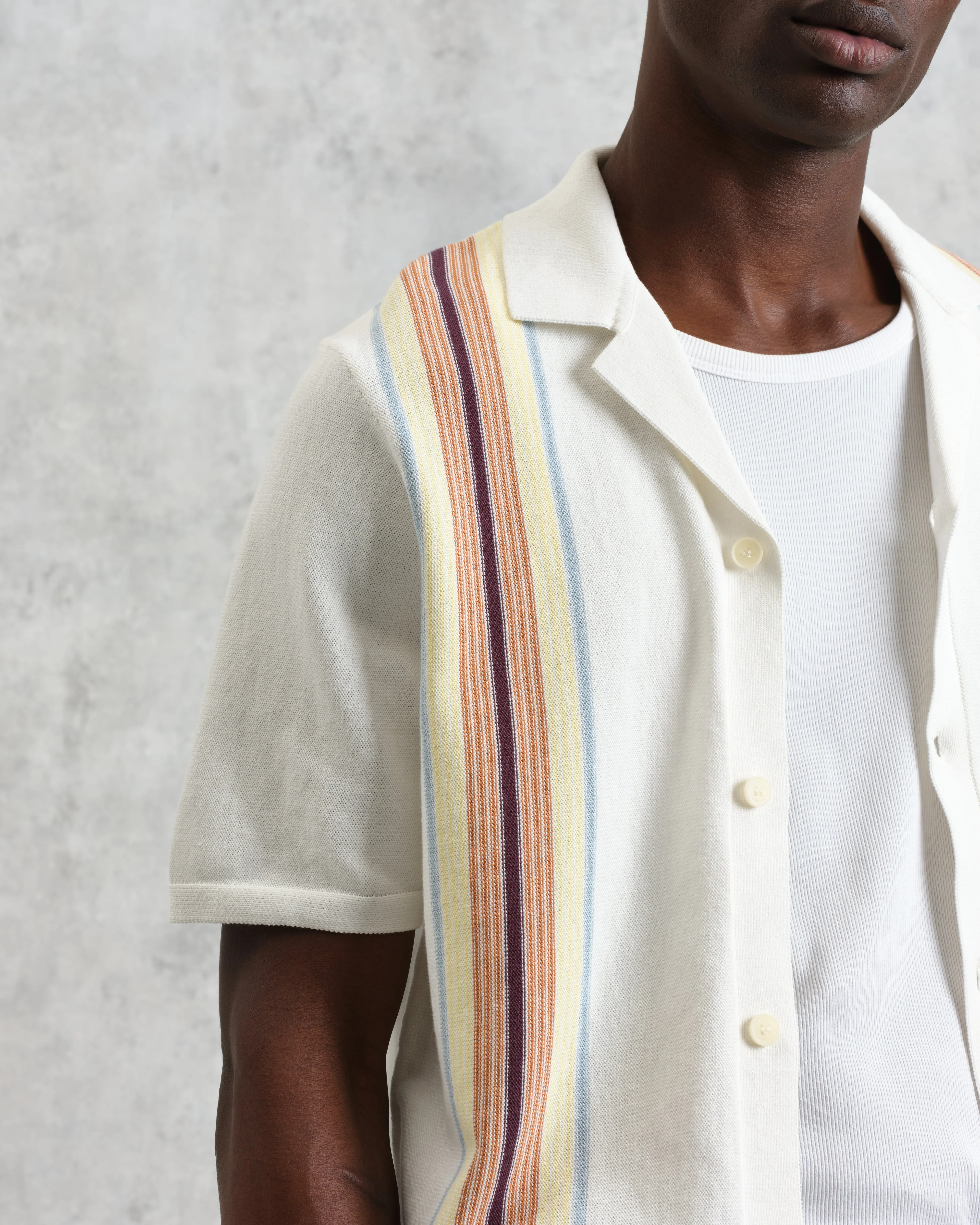 Ivy - Ecru And Multicolour Striped Cotton Polo Shirt sold by Wax London product image thumbnail 3