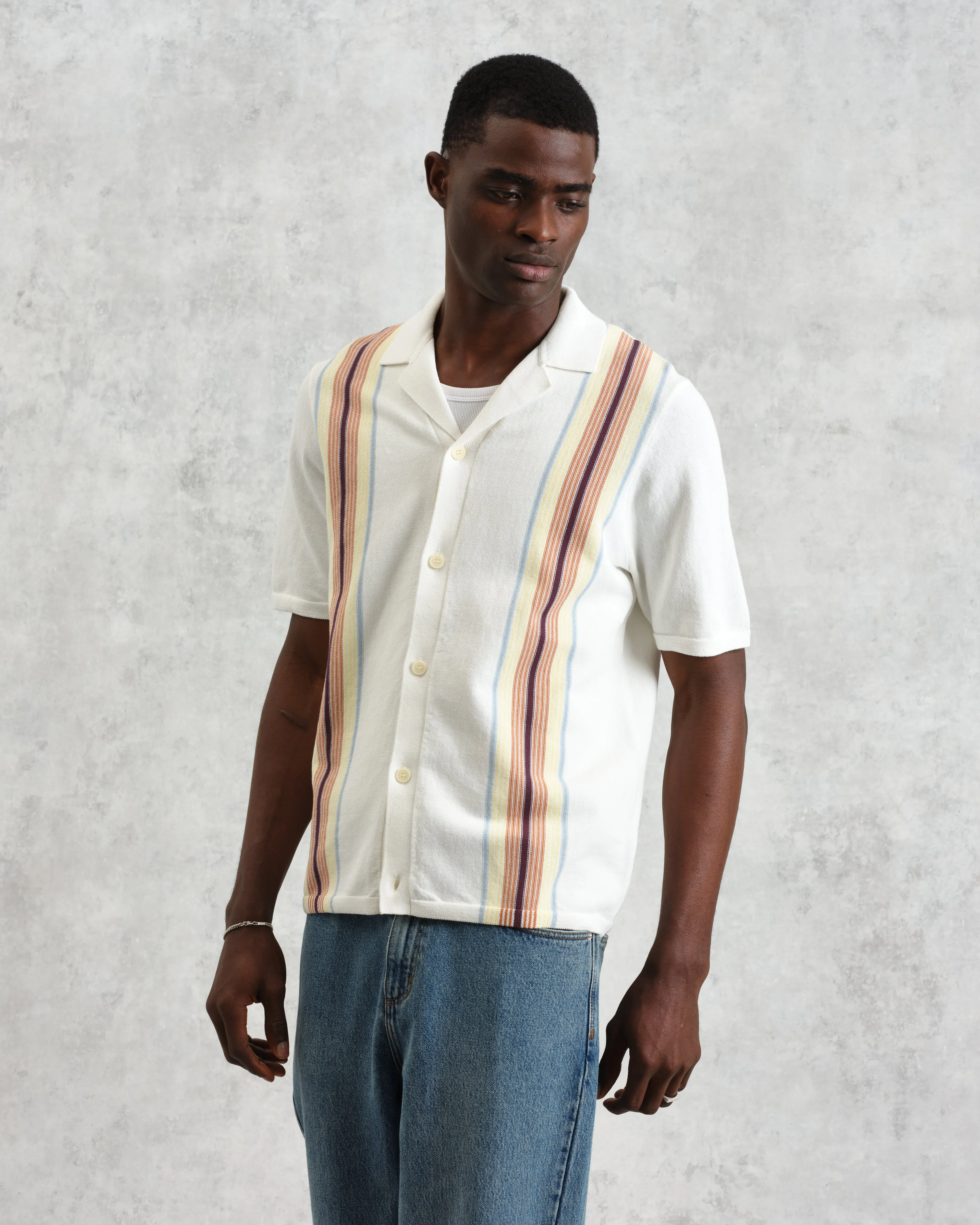 Ivy - Ecru And Multicolour Striped Cotton Polo Shirt sold by Wax London product image thumbnail 2