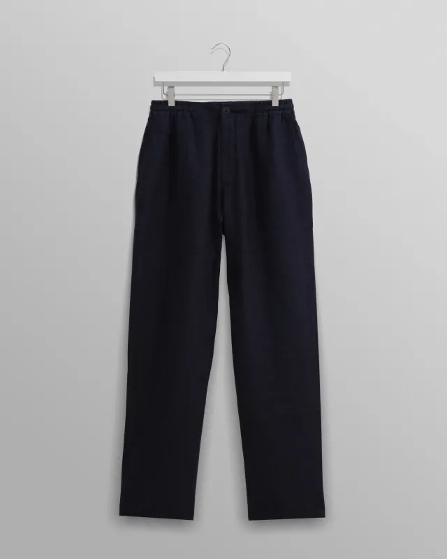 Glencoe - Navy Two-Tone Linen Trousers made by Wax London
