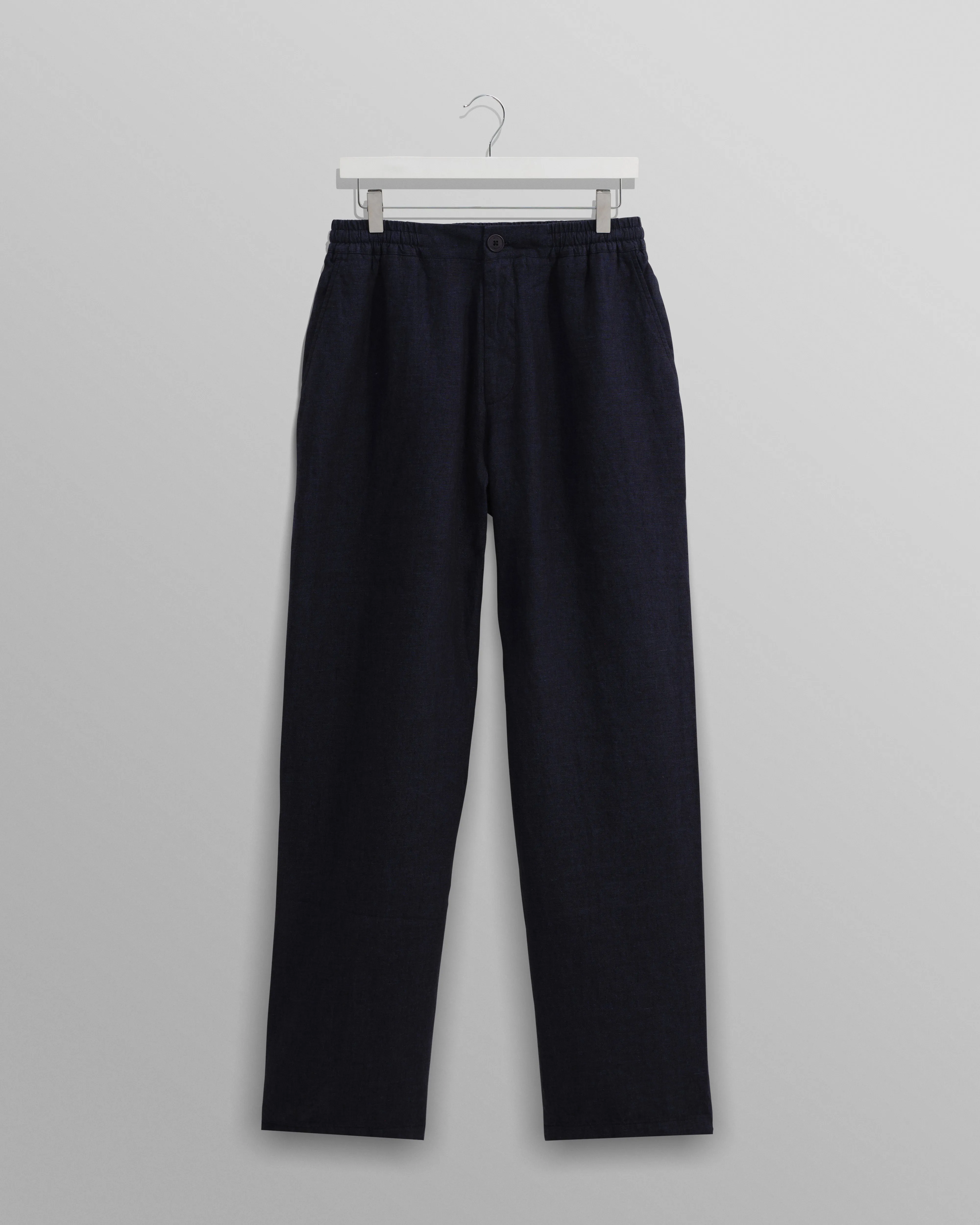 Glencoe - Navy Two-Tone Linen Trousers sold by Wax London