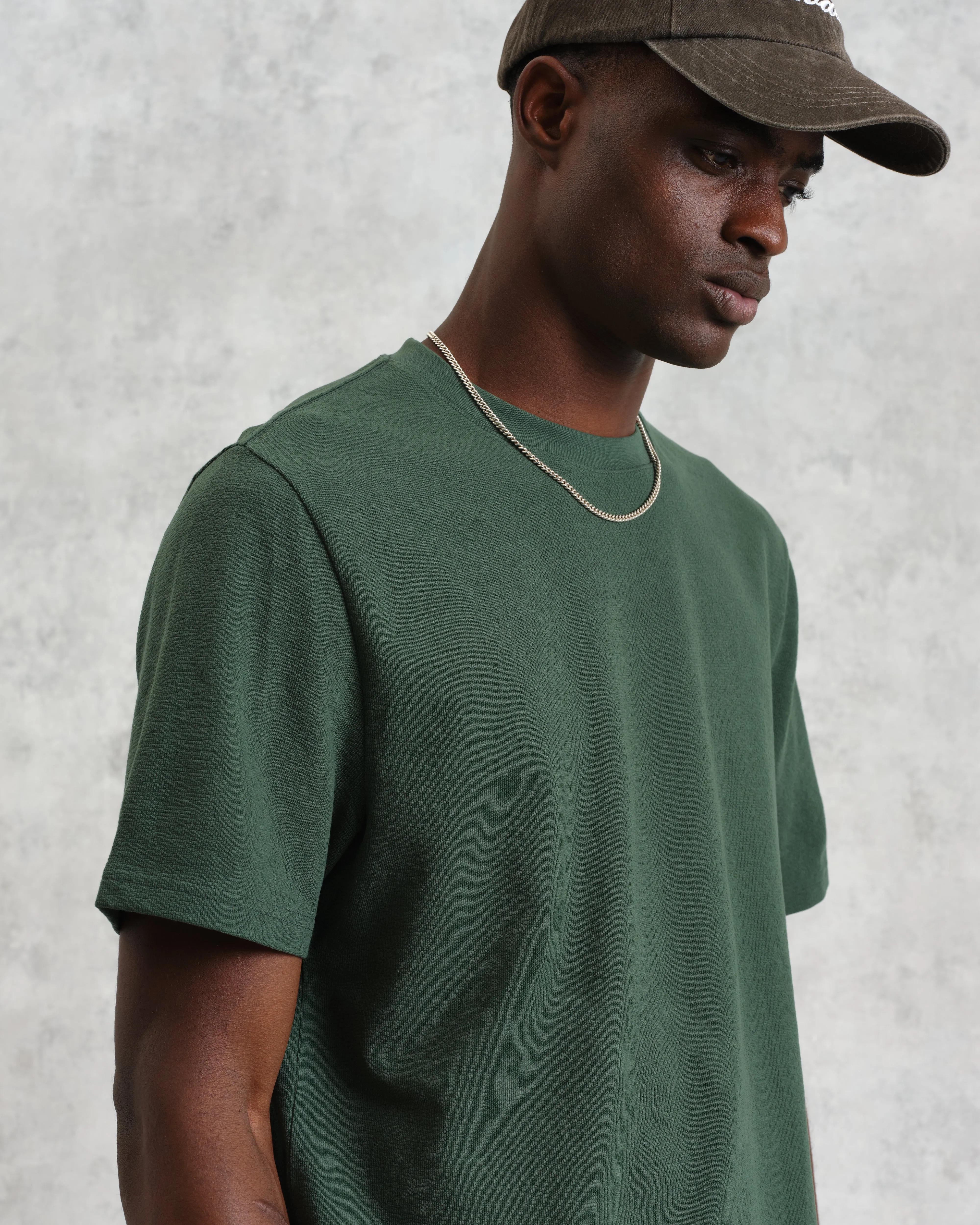 Dean - Dark Green Textured Organic Cotton T-Shirt sold by Wax London product image thumbnail 3