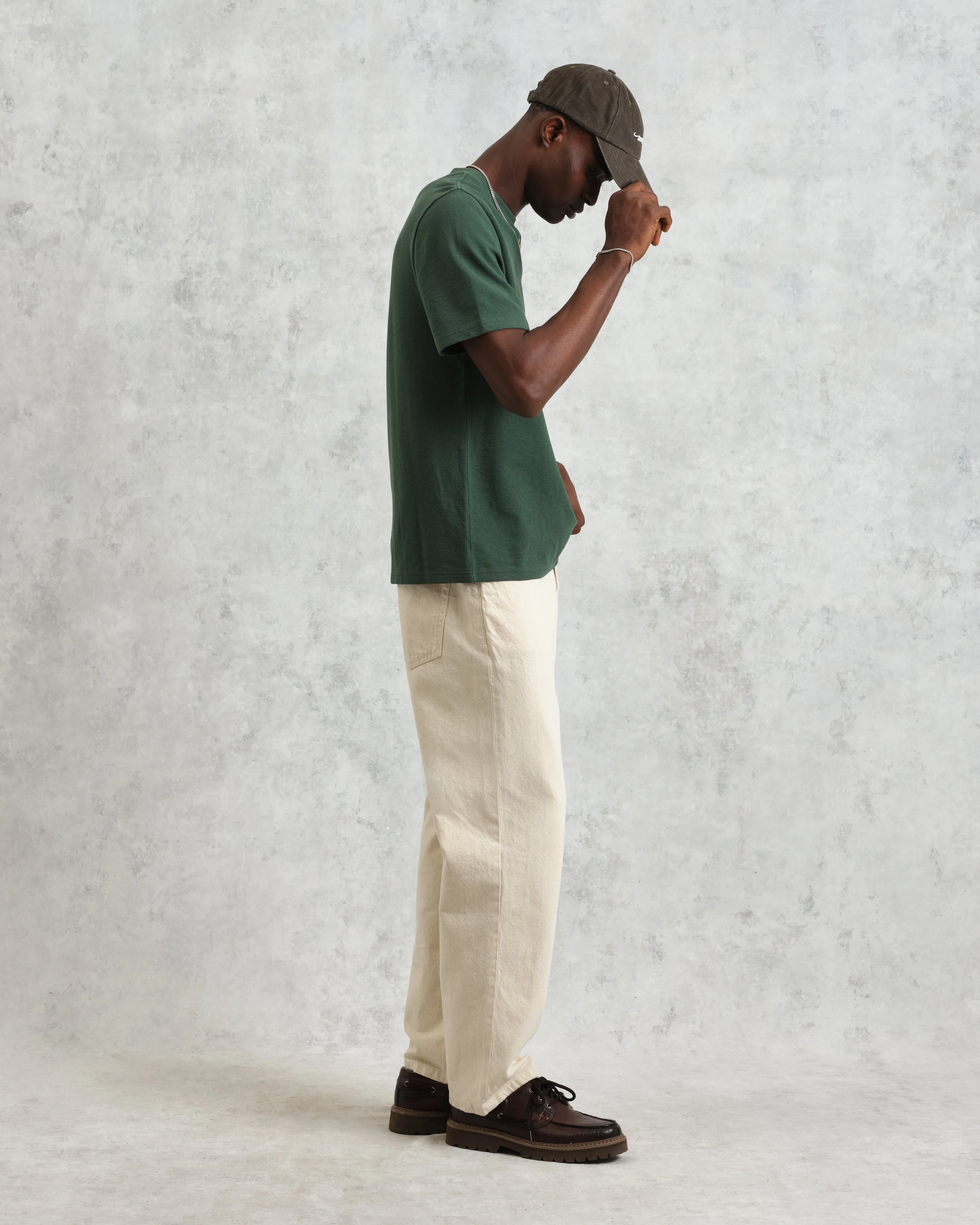 Dean - Dark Green Textured Organic Cotton T-Shirt sold by Wax London product image thumbnail 5