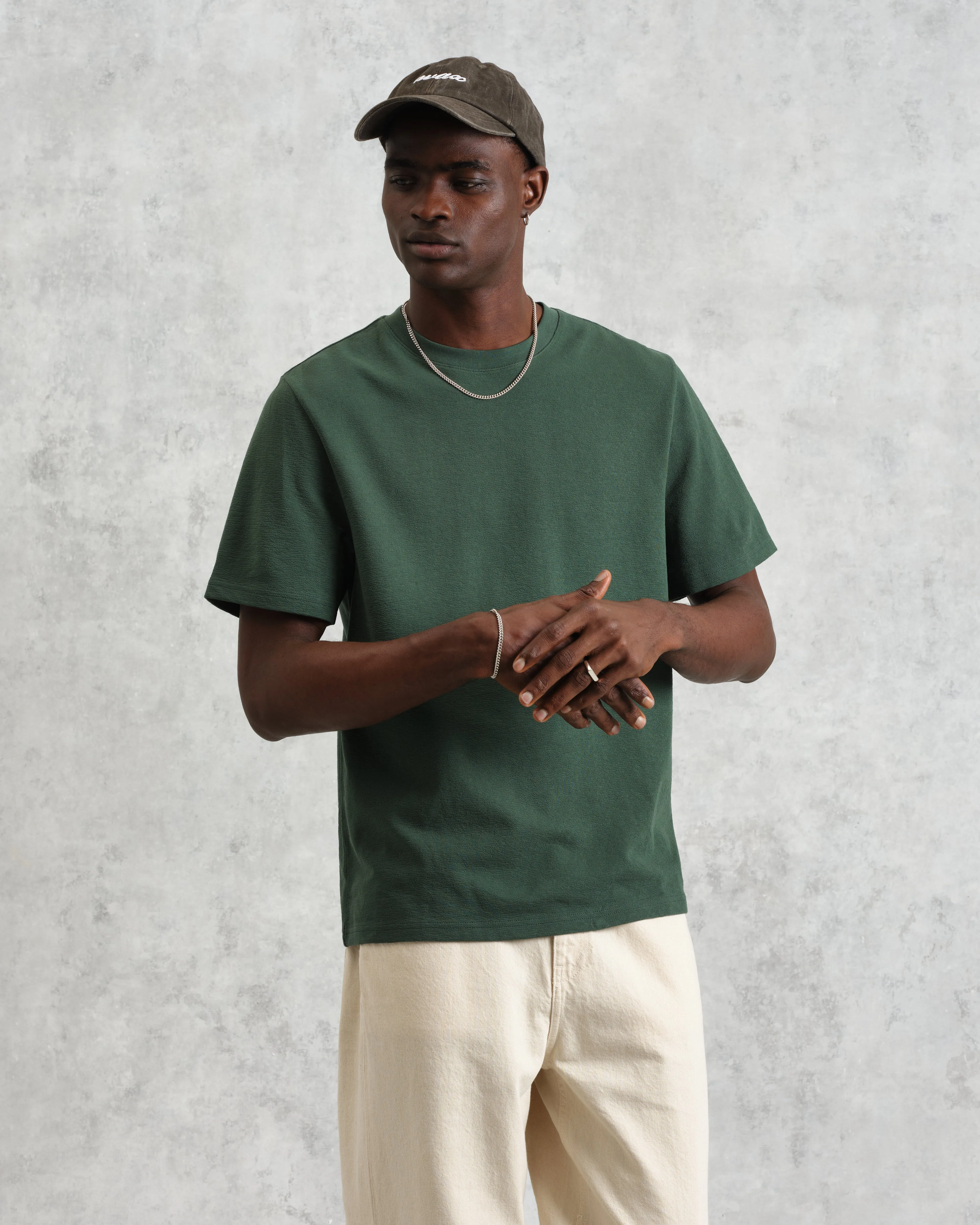 Dean - Dark Green Textured Organic Cotton T-Shirt sold by Wax London product image thumbnail 2