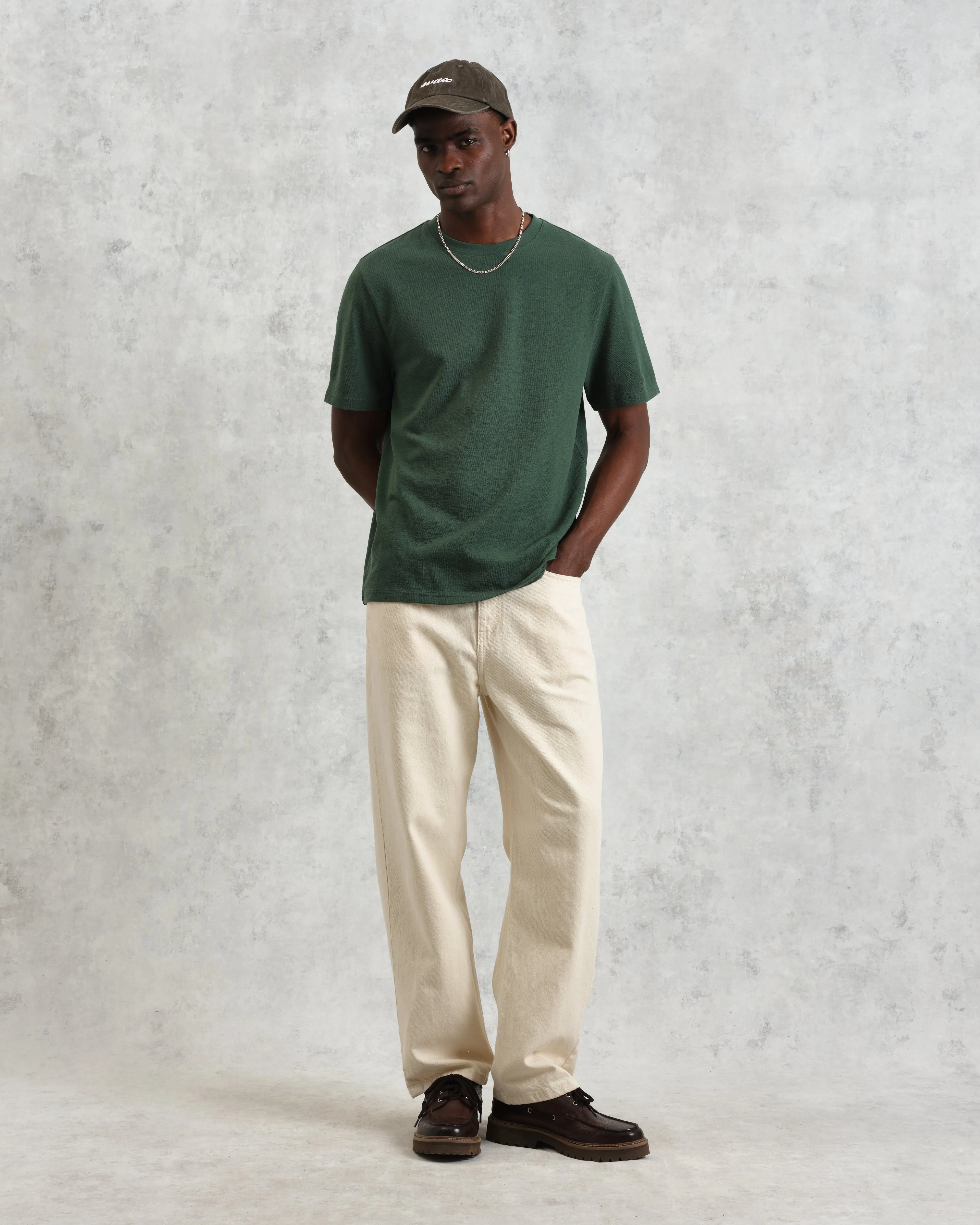 Dean - Dark Green Textured Organic Cotton T-Shirt sold by Wax London product image thumbnail 4