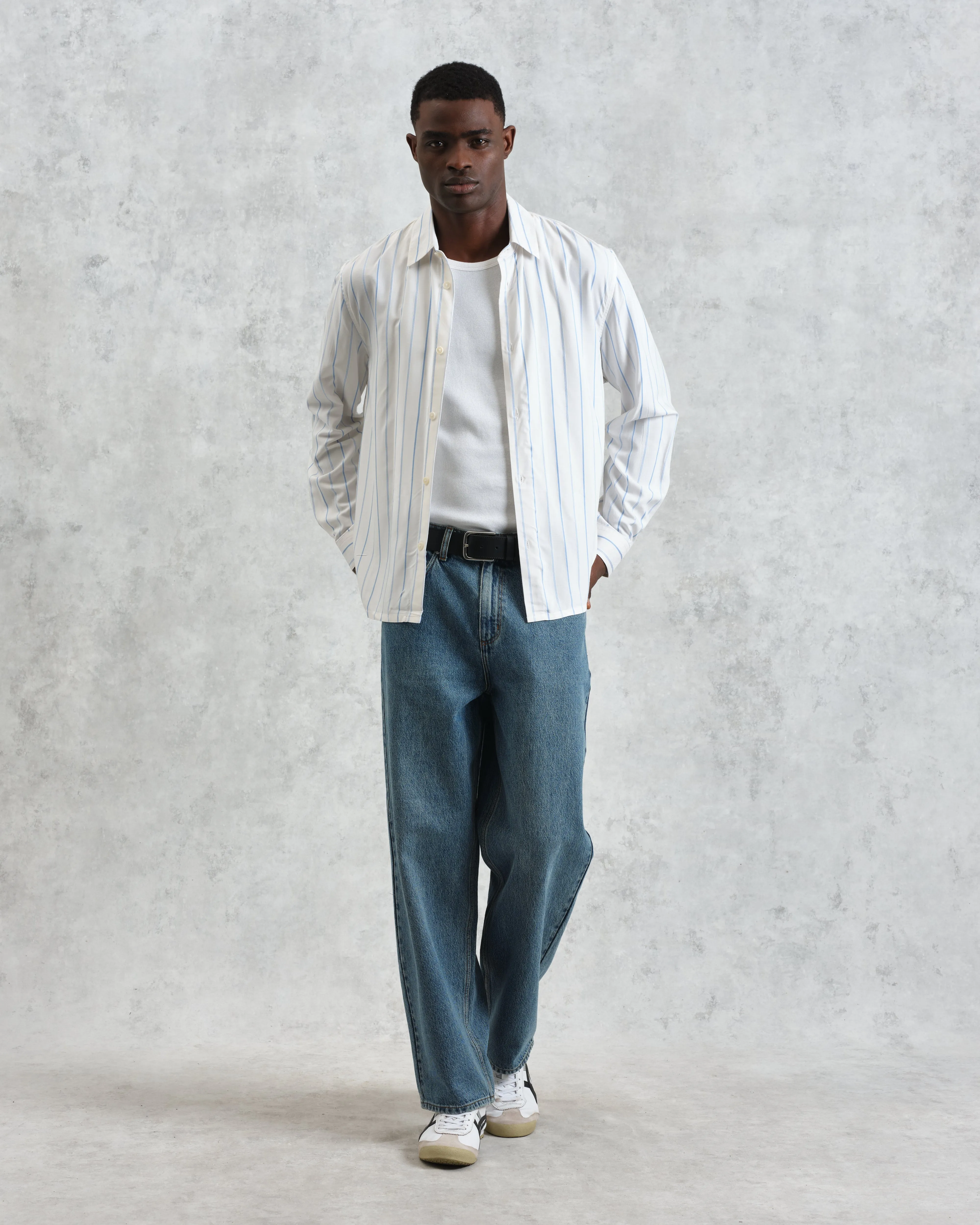 Halcomb - Ecru Stripe Portuguese Viscose Shirt sold by Wax London product image thumbnail 4