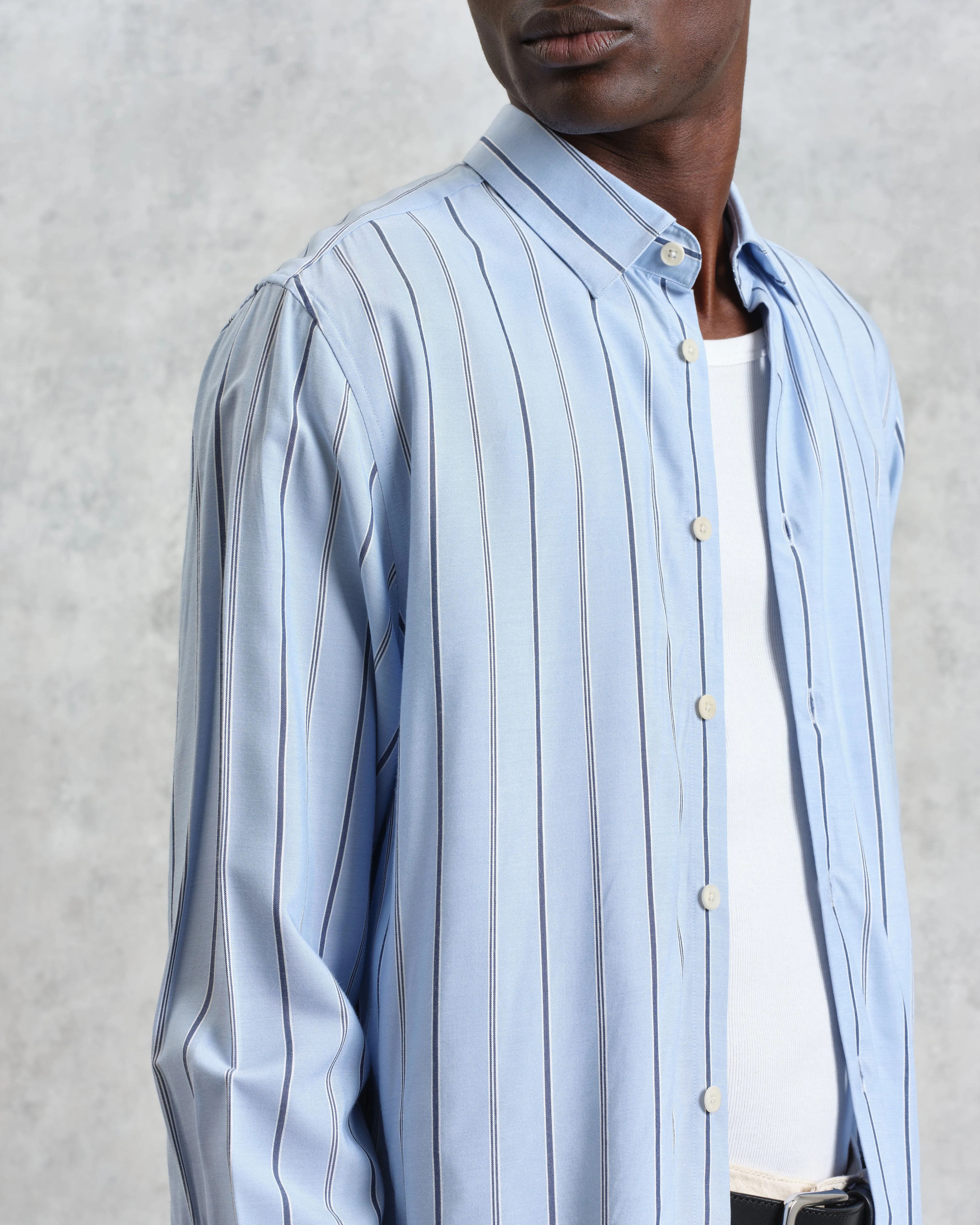 Halcomb - Blue Stripe Viscose Shirt sold by Wax London product image thumbnail 3