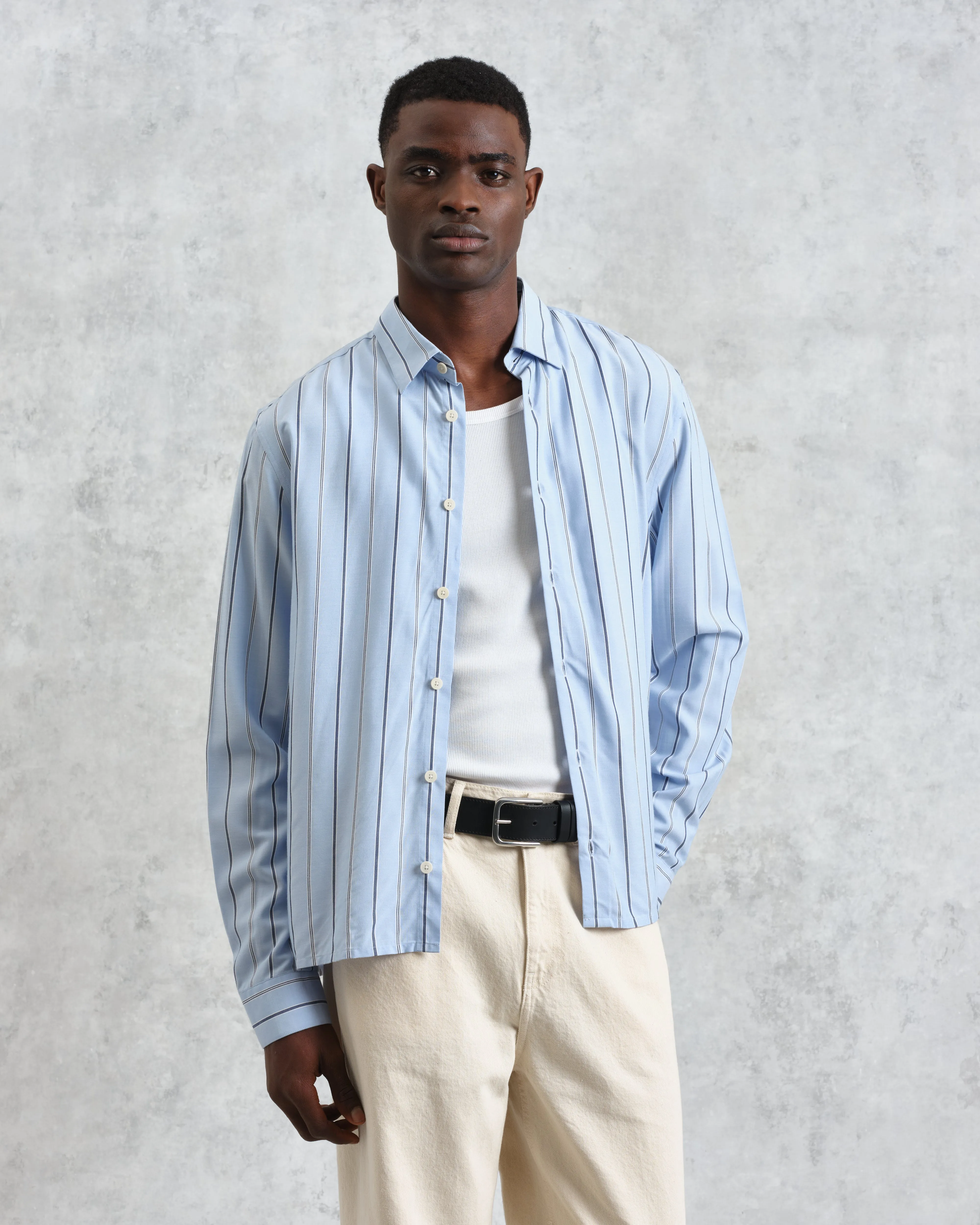 Halcomb - Blue Stripe Viscose Shirt sold by Wax London product image thumbnail 2