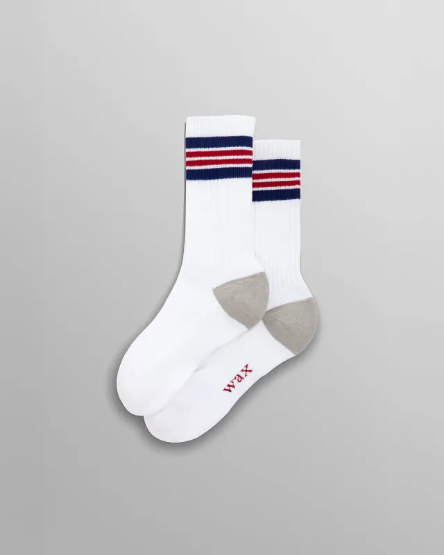 Thorpe - White And Red Branded Stripe Socks made by Wax London