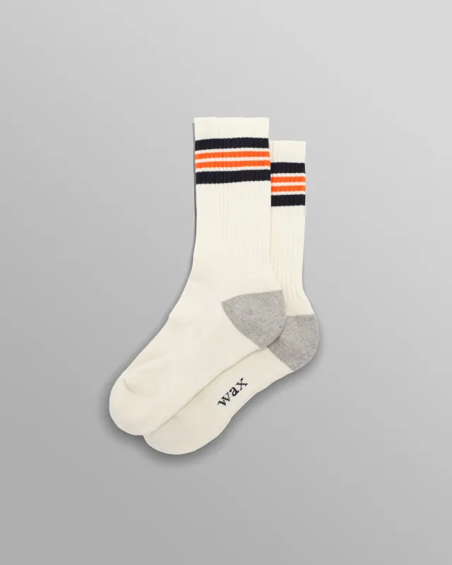 Thorpe - Ecru And Orange Branded Stripe Socks made by Wax London