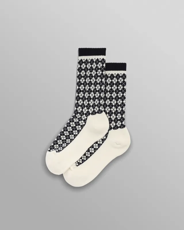 Galway - Navy And Ecru Argyle Socks made by Wax London