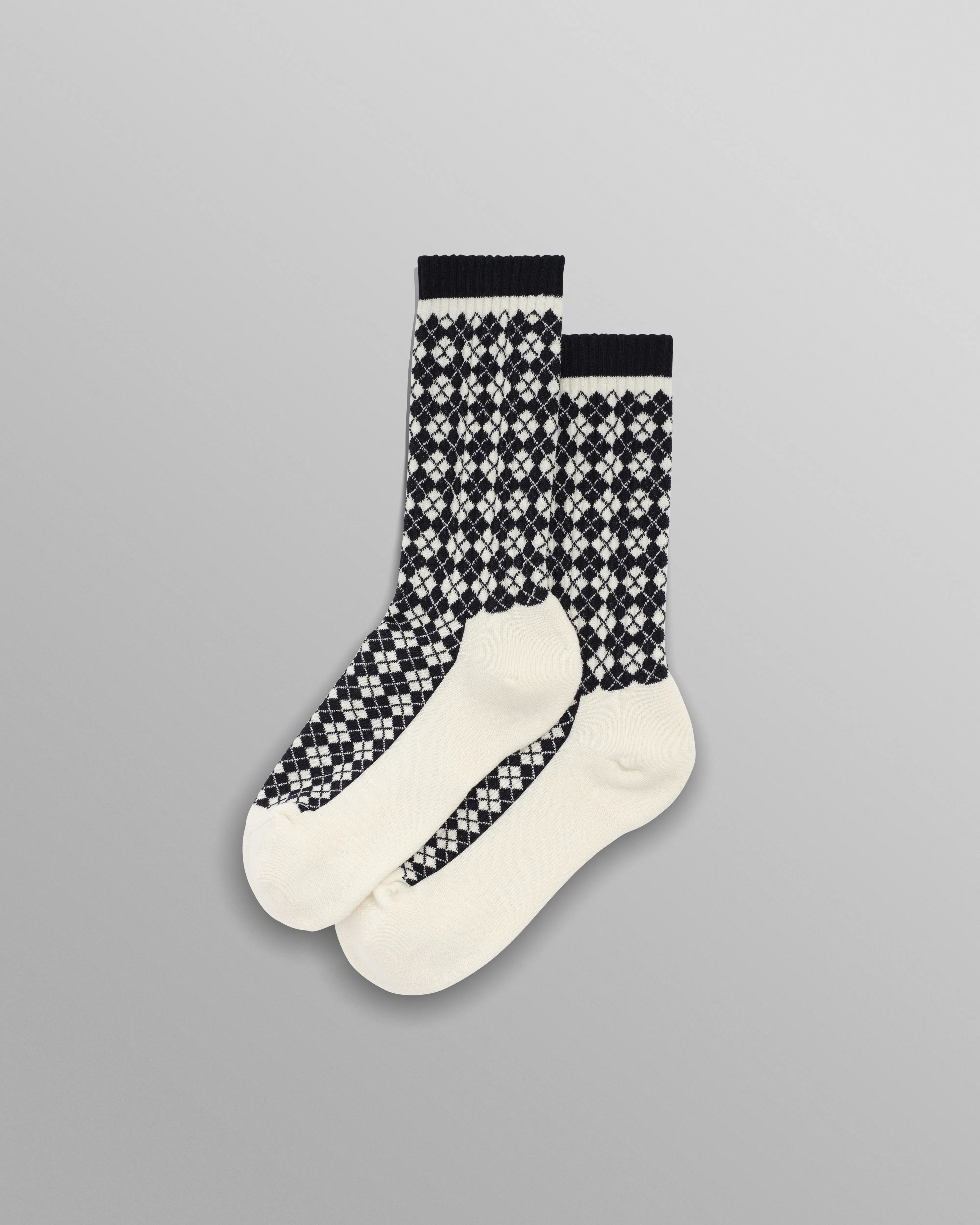 Galway - Navy And Ecru Argyle Socks sold by Wax London