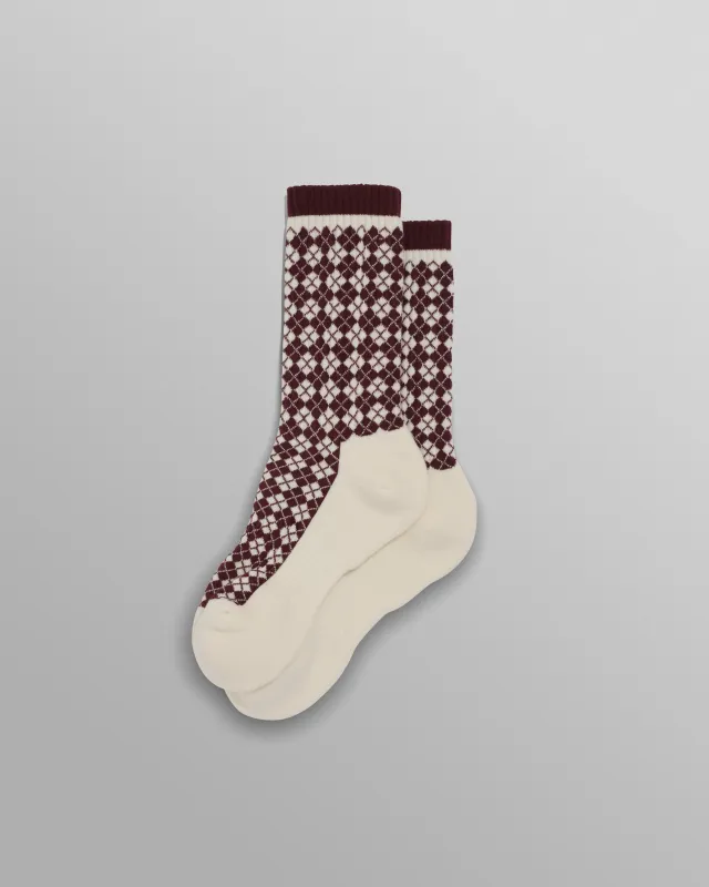 Galway - Burgundy And Ecru Argyle Socks made by Wax London
