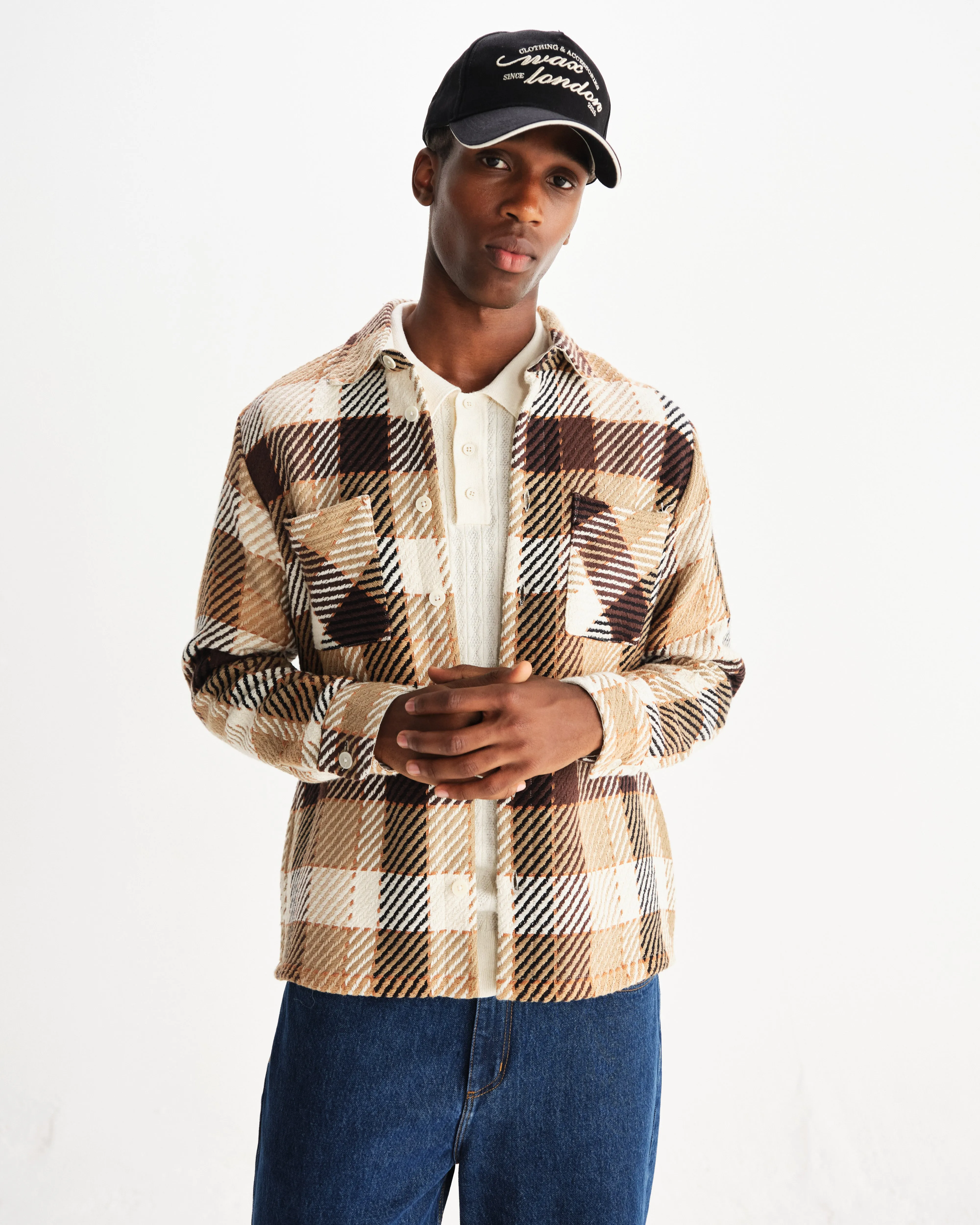 Whiting - Natural And Brown Pike Check Overshirt sold by Wax London product image thumbnail 2