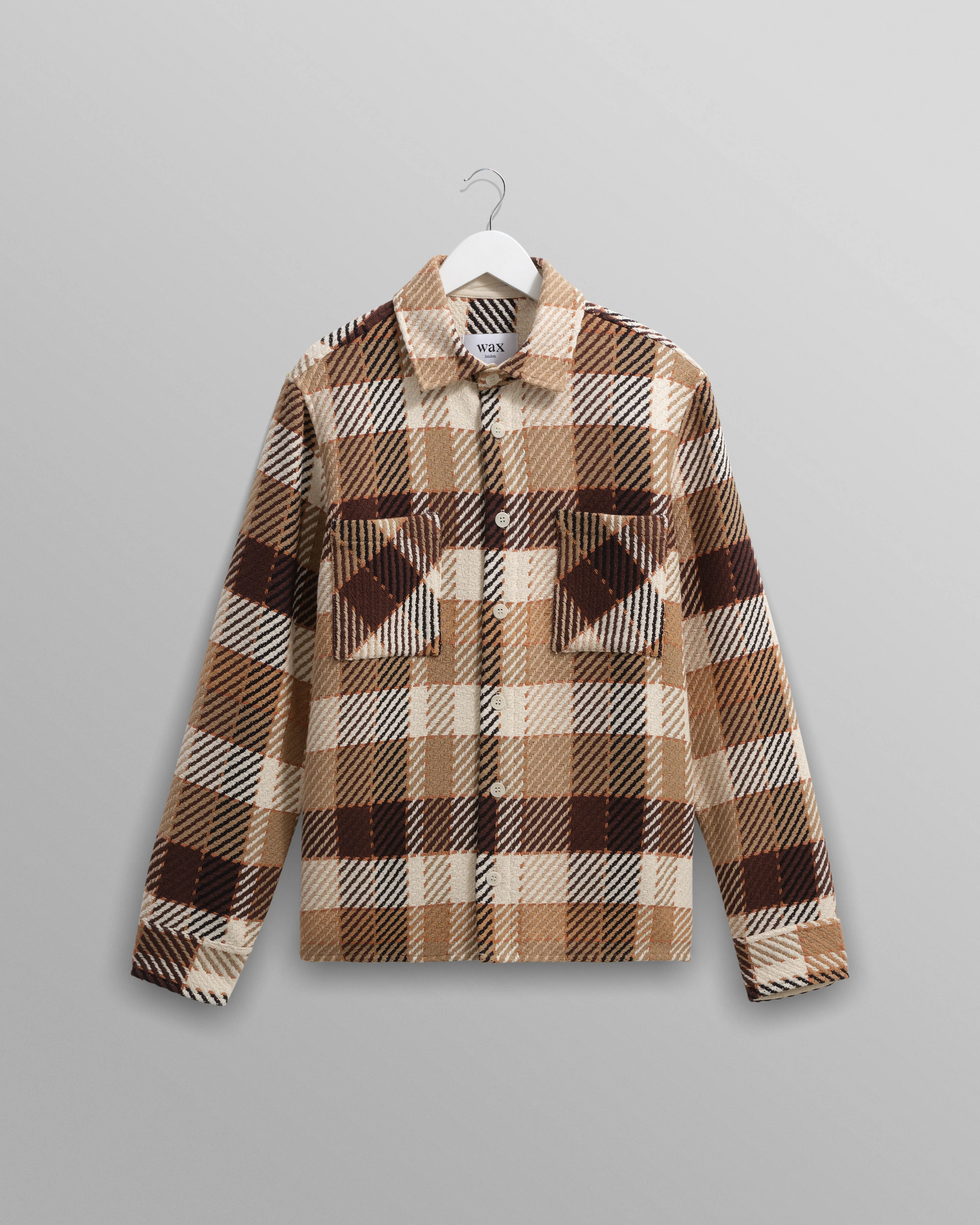 Whiting - Natural And Brown Pike Check Overshirt sold by Wax London