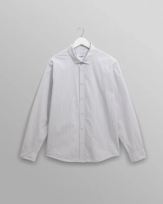 Shelly - Ecru And Blue Fine Stripe Poplin Shirt sold by Wax London