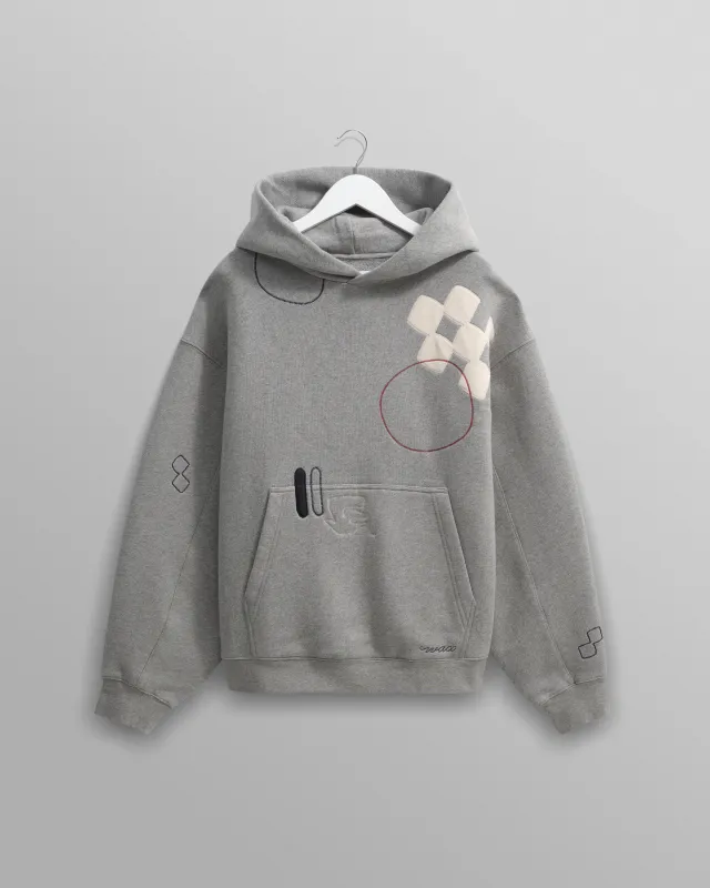 Rydal - Grey Doodle Embroidered Loopback Cotton Hoodie made by Wax London