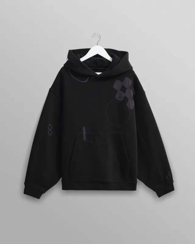 Rydal - Black Doodle Embroidered Loopback Cotton Hoodie made by Wax London