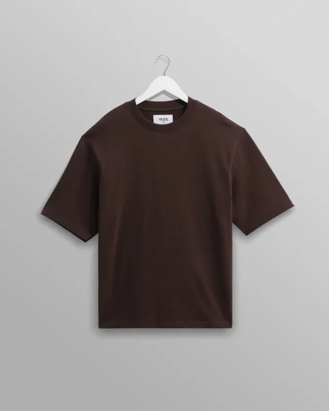Milton - Dark Brown Organic Emorised Cotton T-Shirt sold by Wax London