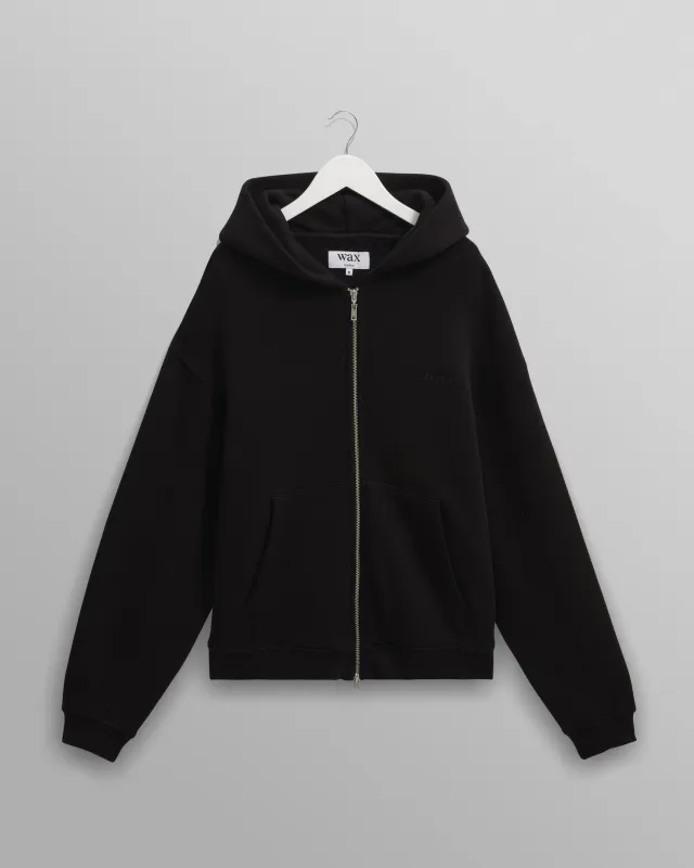 Harris - Black Embroidered Logo Loopback Cotton Hoodie made by Wax London