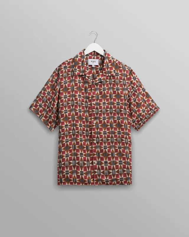 Didcot - Burgundy Painted Geometric Short-Sleeve Shirt sold by Wax London
