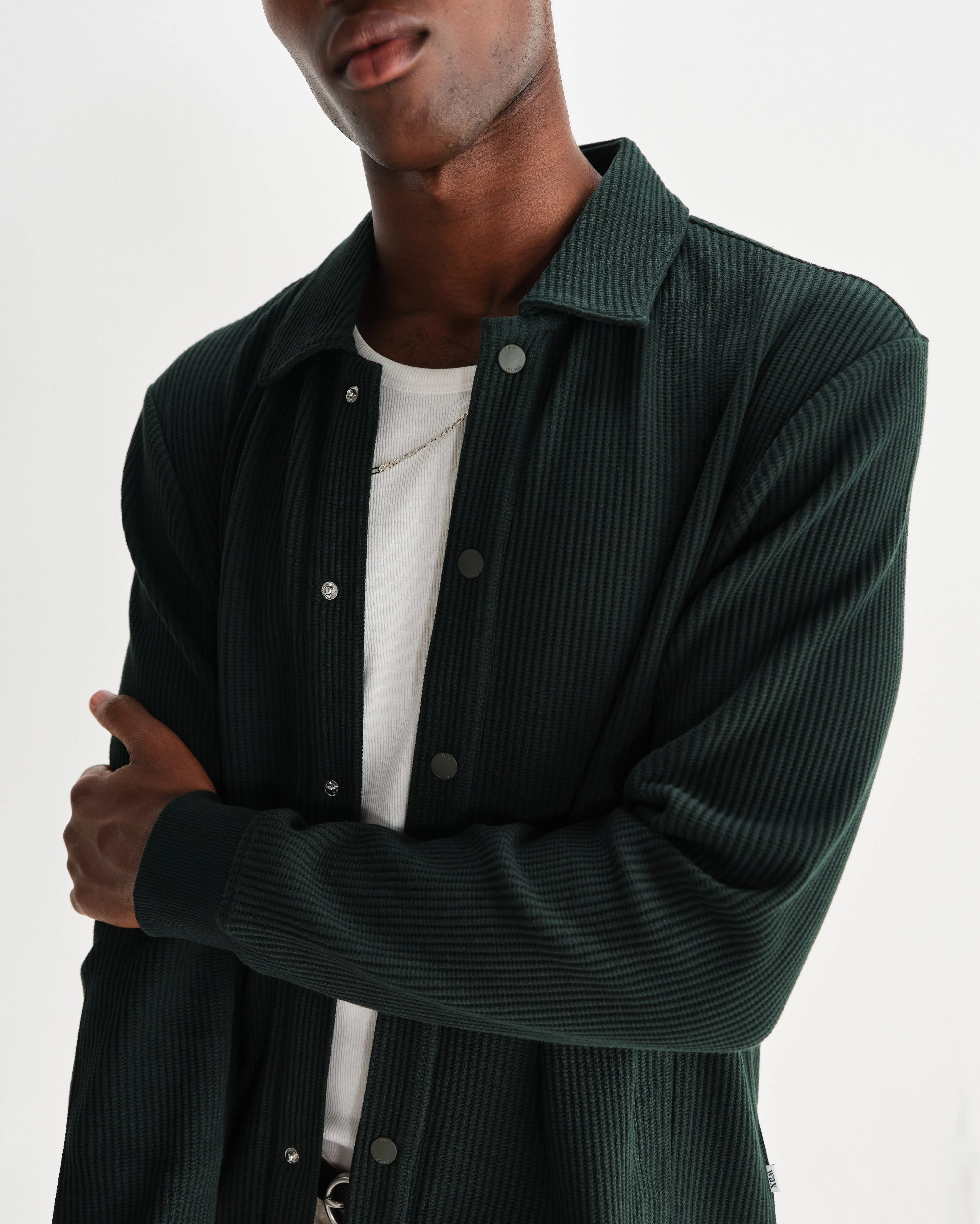 Hays - Dark Green Structured Waffle Overshirt sold by Wax London product image thumbnail 3