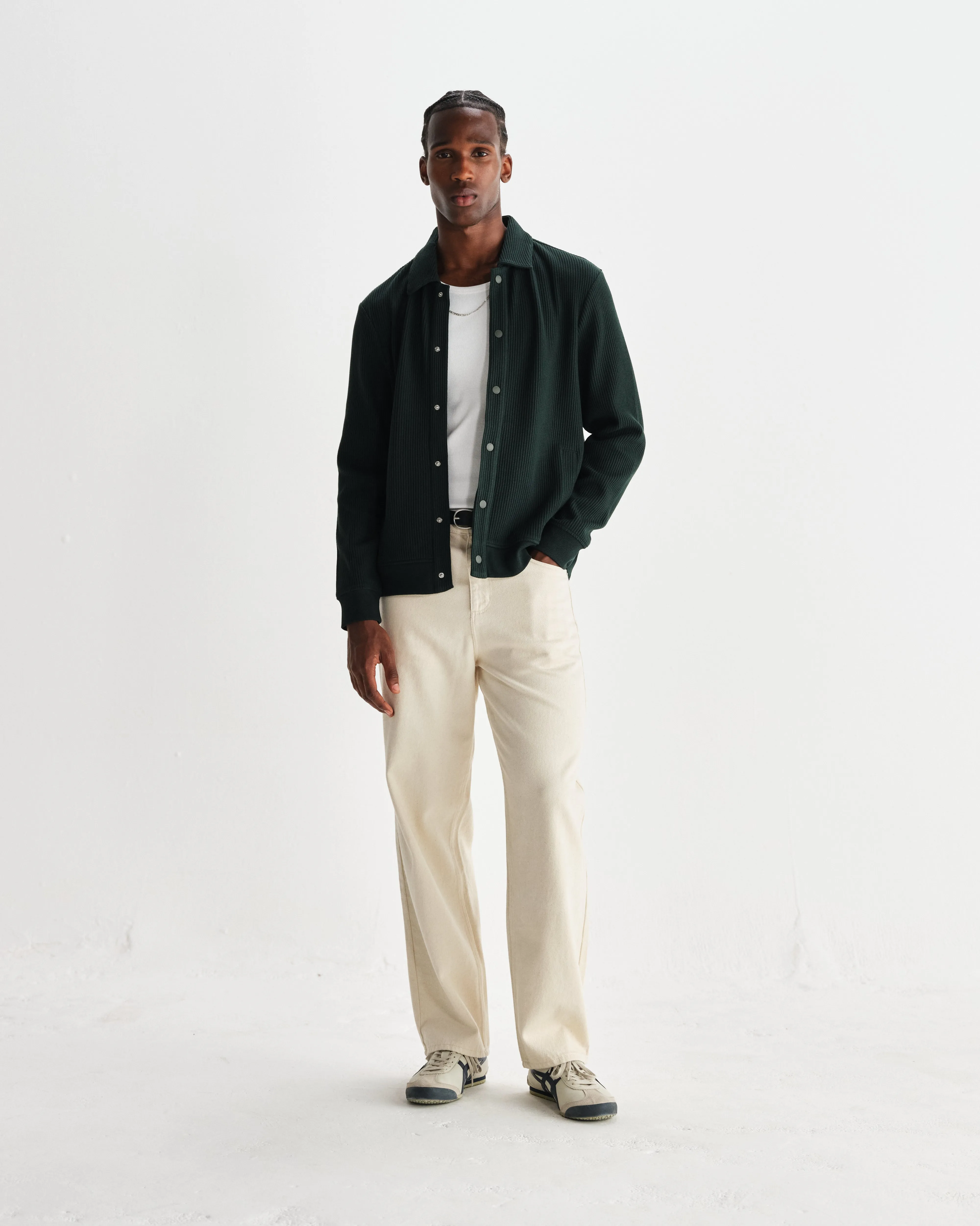 Hays - Dark Green Structured Waffle Overshirt sold by Wax London product image thumbnail 4