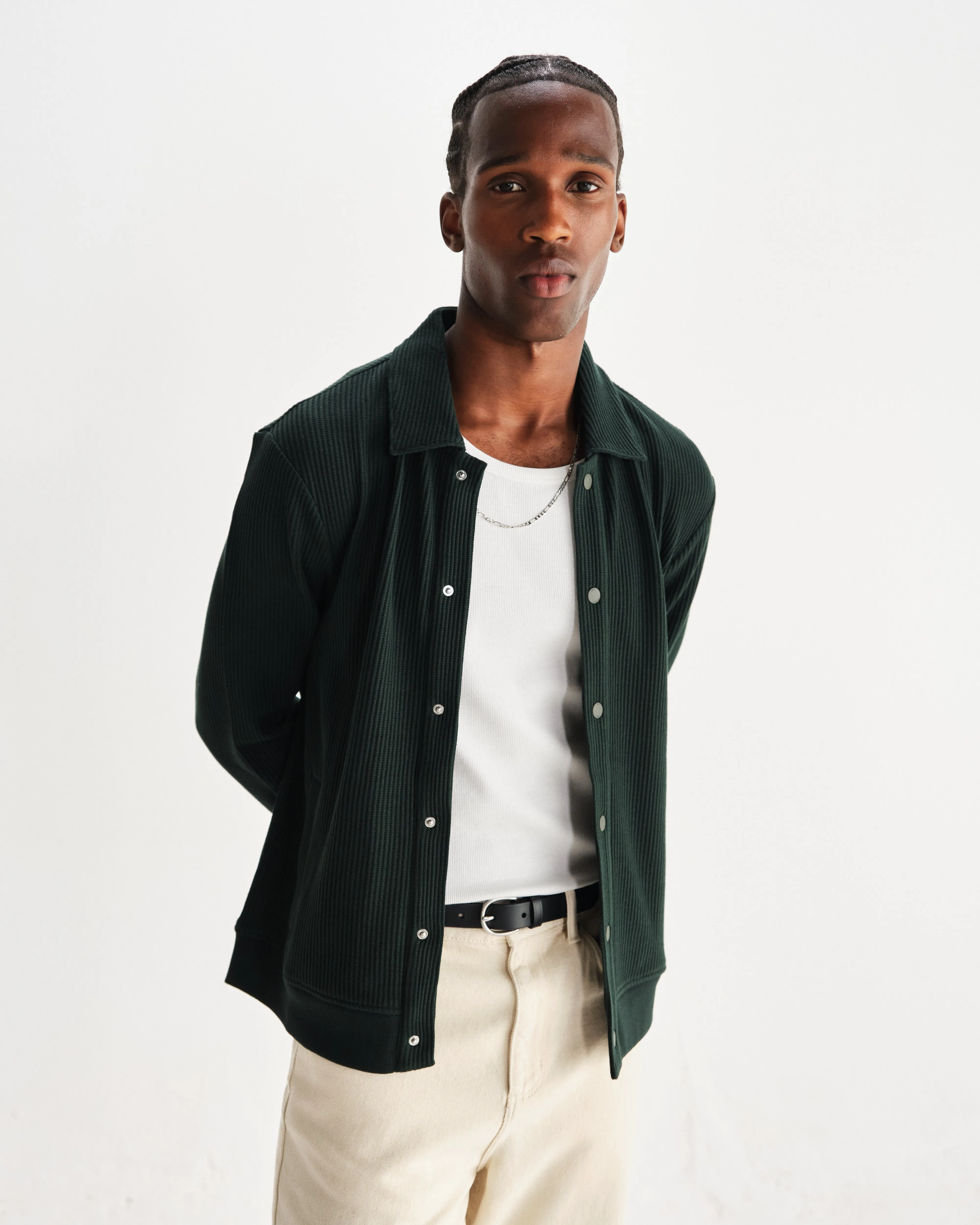 Hays - Dark Green Structured Waffle Overshirt sold by Wax London product image thumbnail 2